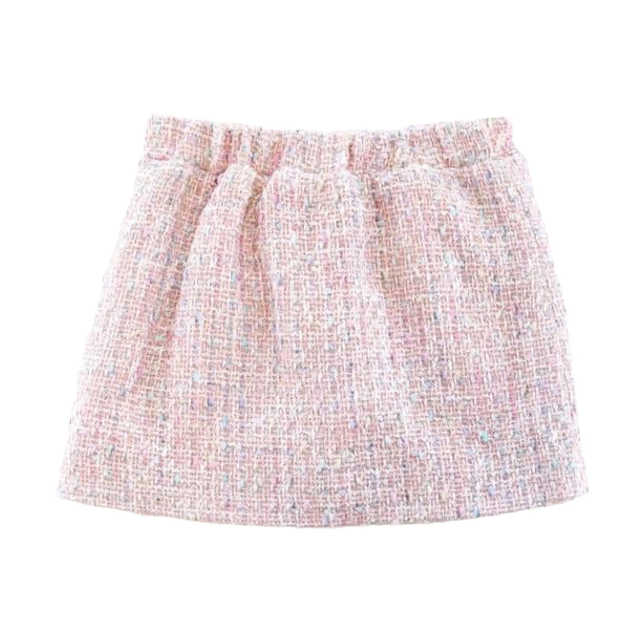 Button Front Pink Tweed Skirt