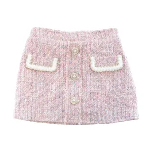 Button Front Pink Tweed Skirt