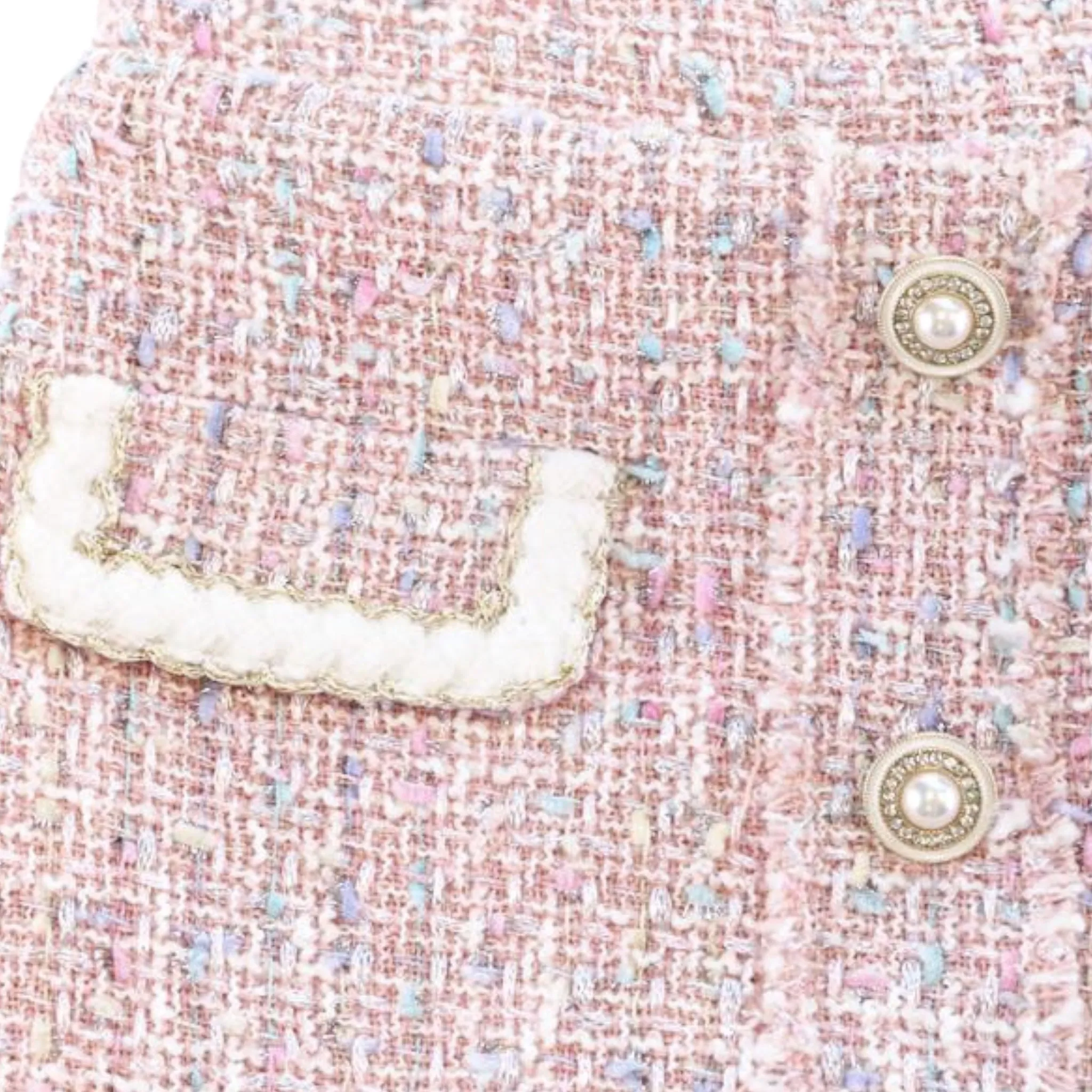 Button Front Pink Tweed Skirt