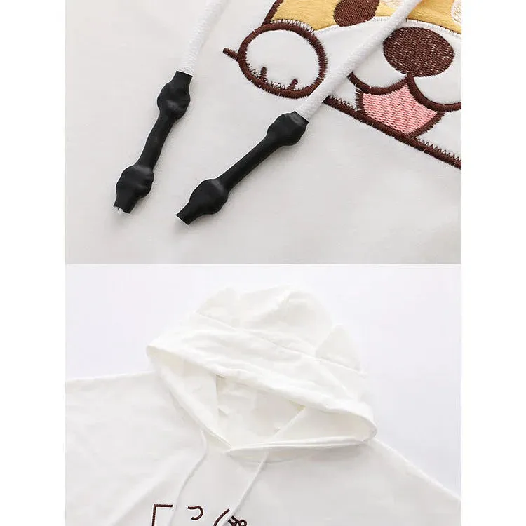 Cartoon Puppy Letter Embroidery Hooded T-Shirt Overalls Pants