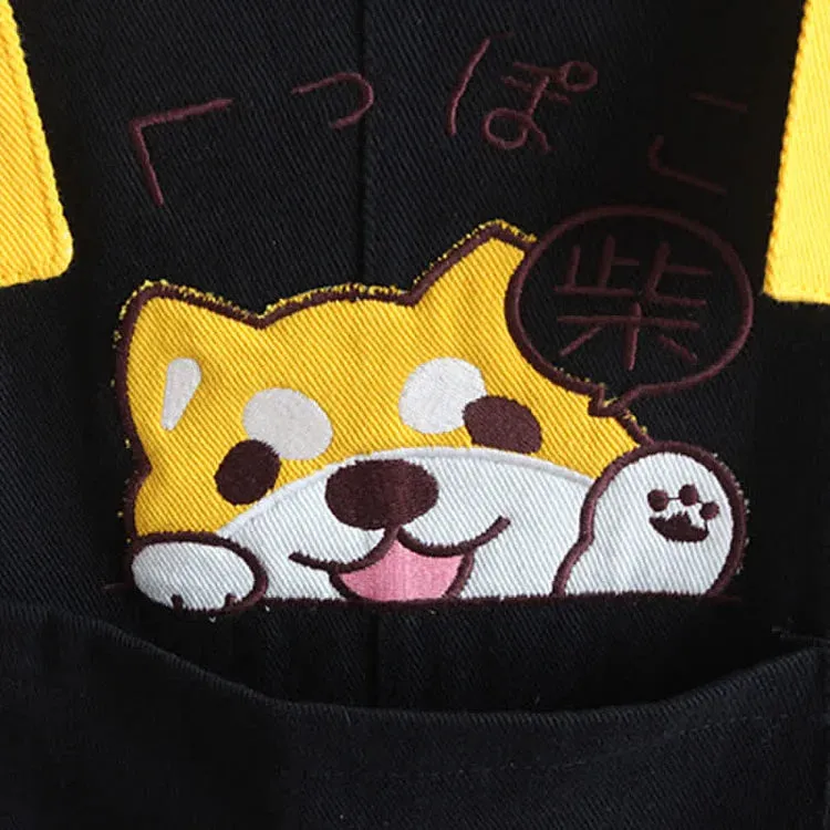 Cartoon Puppy Letter Embroidery Hooded T-Shirt Overalls Pants
