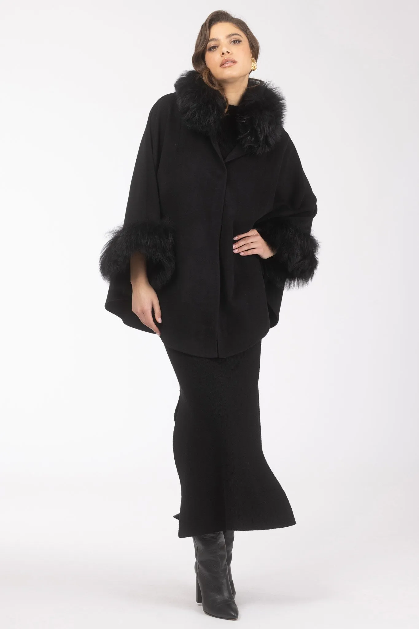 Cashmere & Wool Cape with Select Lamb Trim