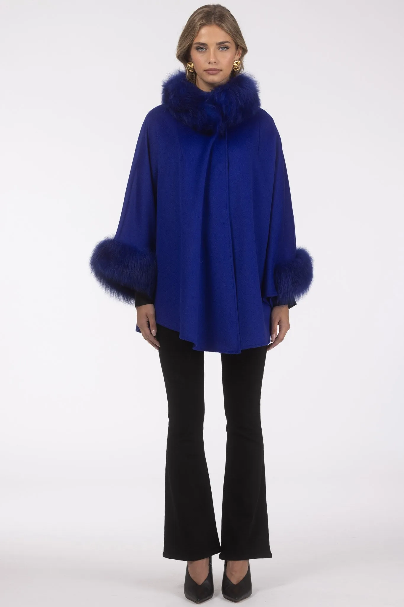 Cashmere & Wool Cape with Select Lamb Trim