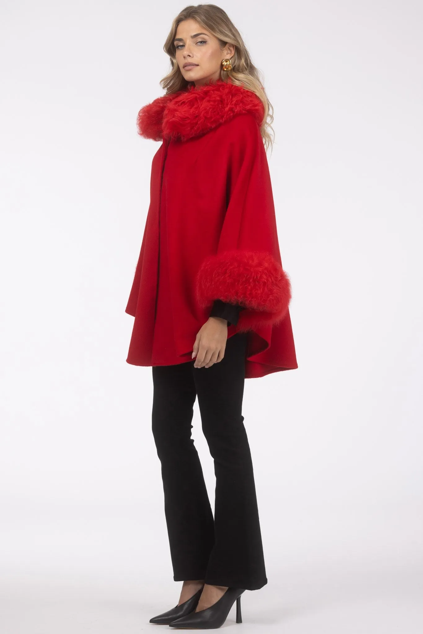 Cashmere & Wool Cape with Select Lamb Trim