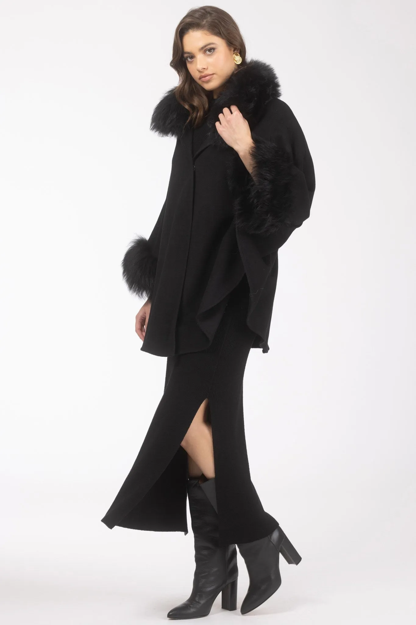 Cashmere & Wool Cape with Select Lamb Trim