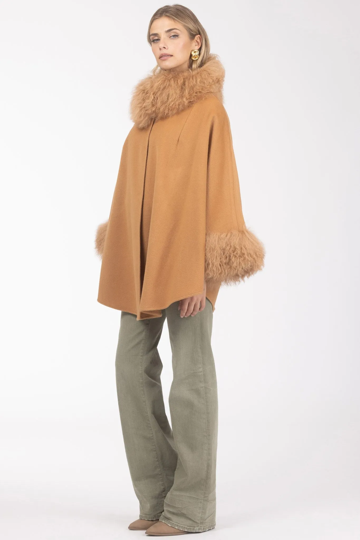 Cashmere & Wool Cape with Select Lamb Trim