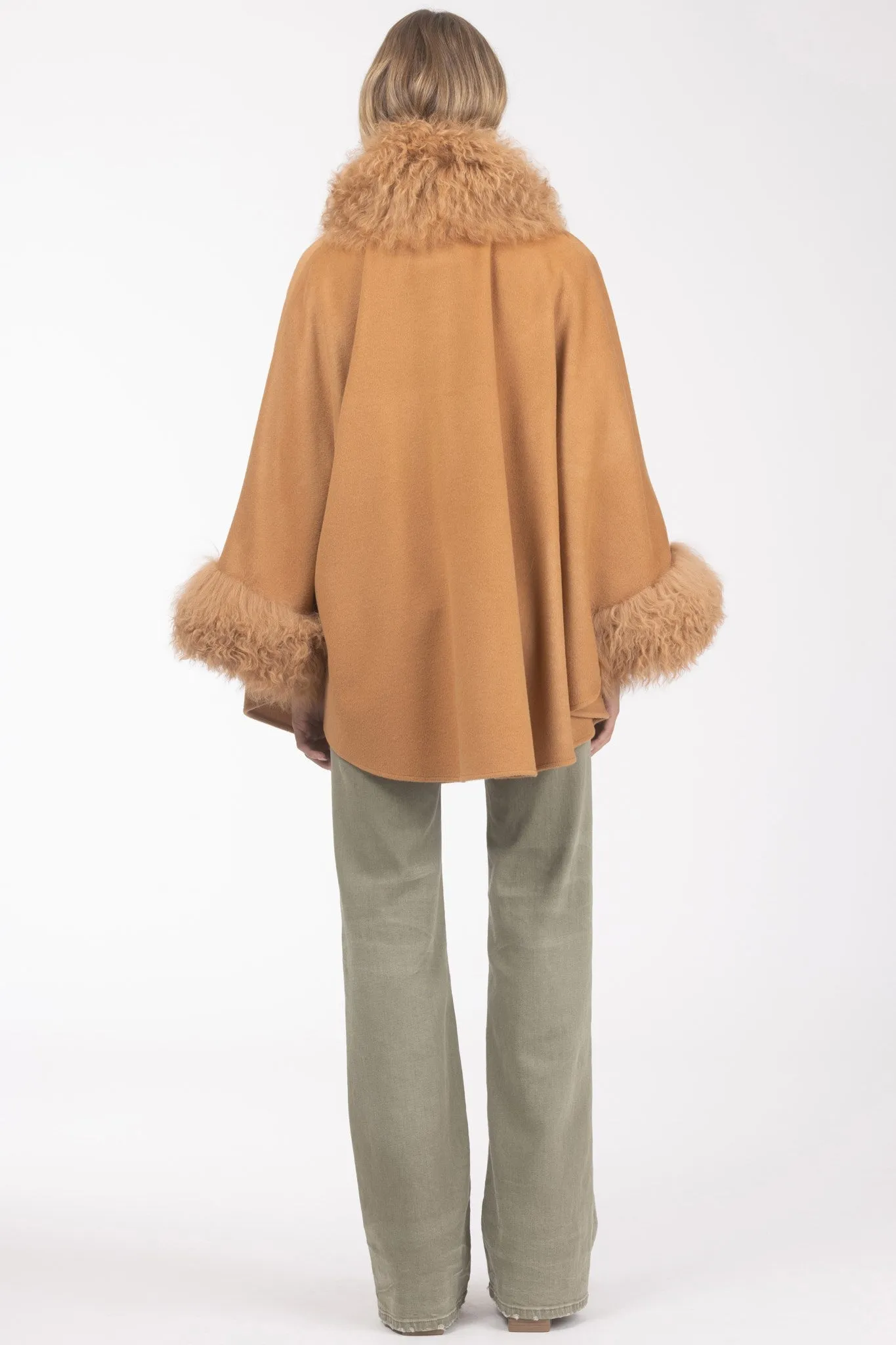 Cashmere & Wool Cape with Select Lamb Trim