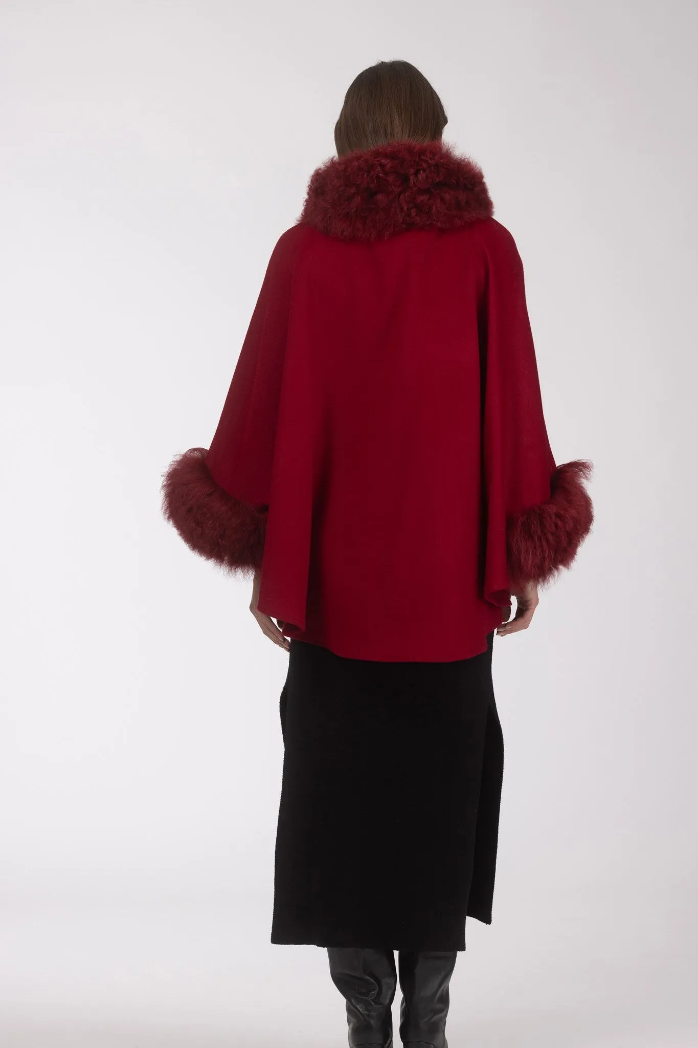 Cashmere & Wool Cape with Select Lamb Trim