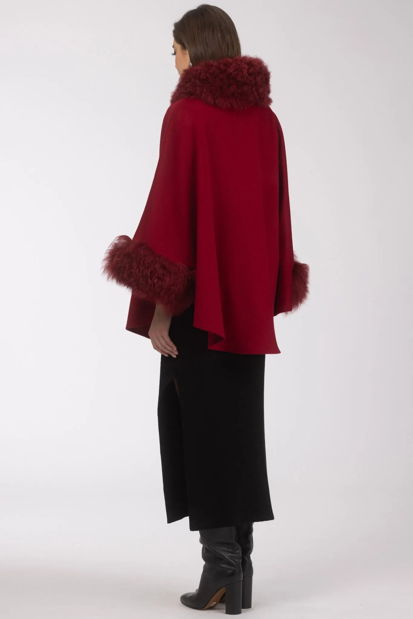Cashmere & Wool Cape with Select Lamb Trim
