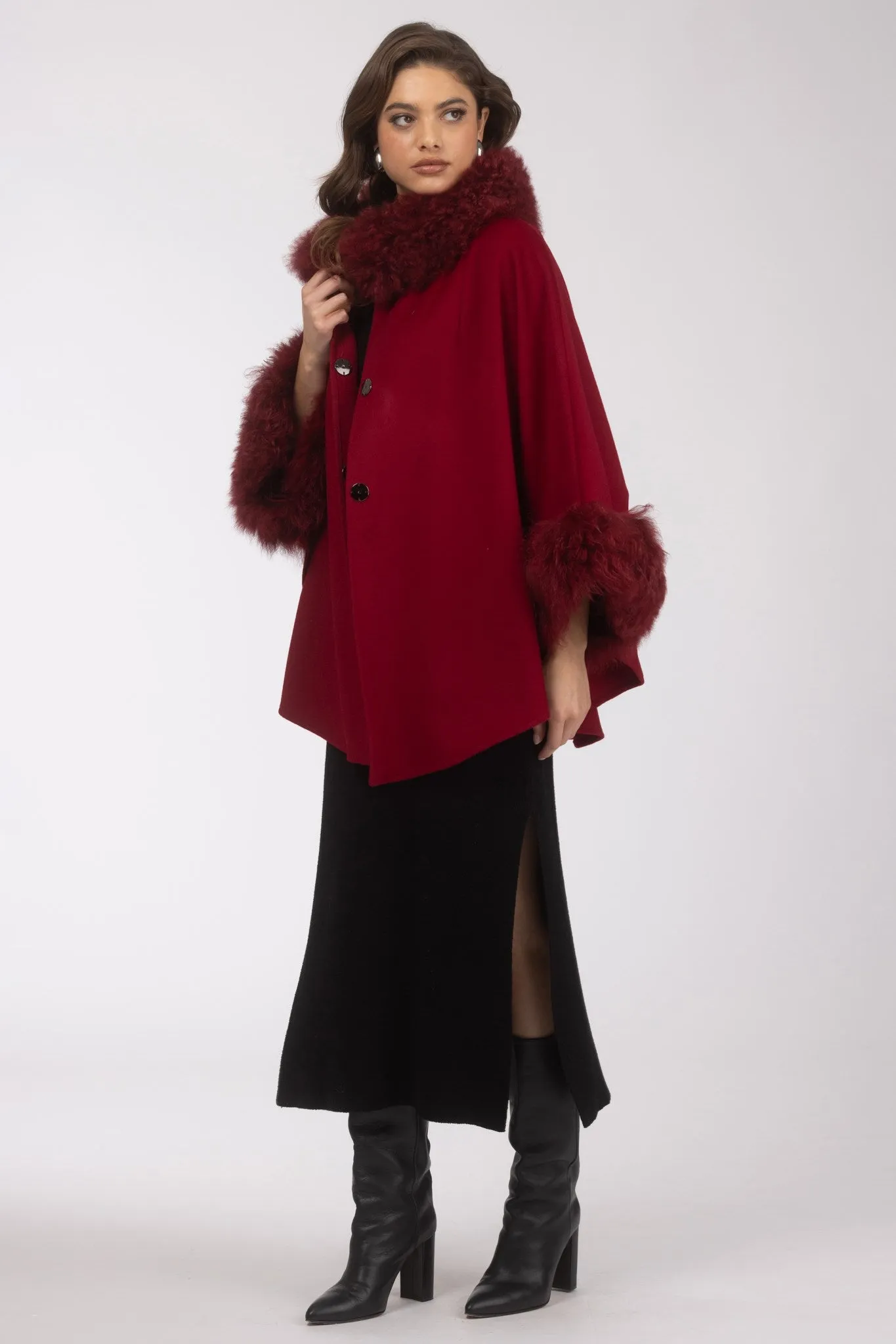 Cashmere & Wool Cape with Select Lamb Trim