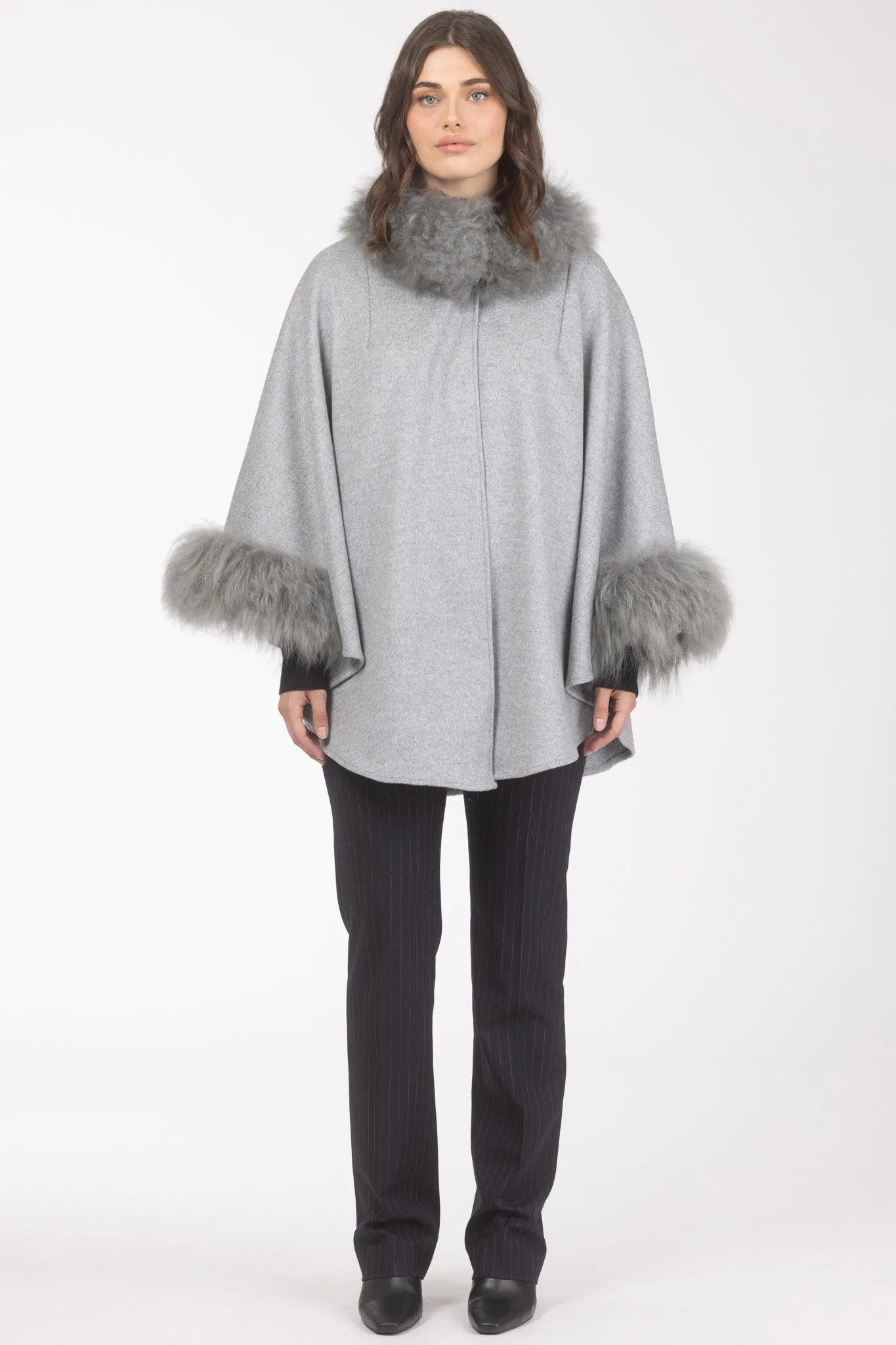 Cashmere & Wool Cape with Select Lamb Trim