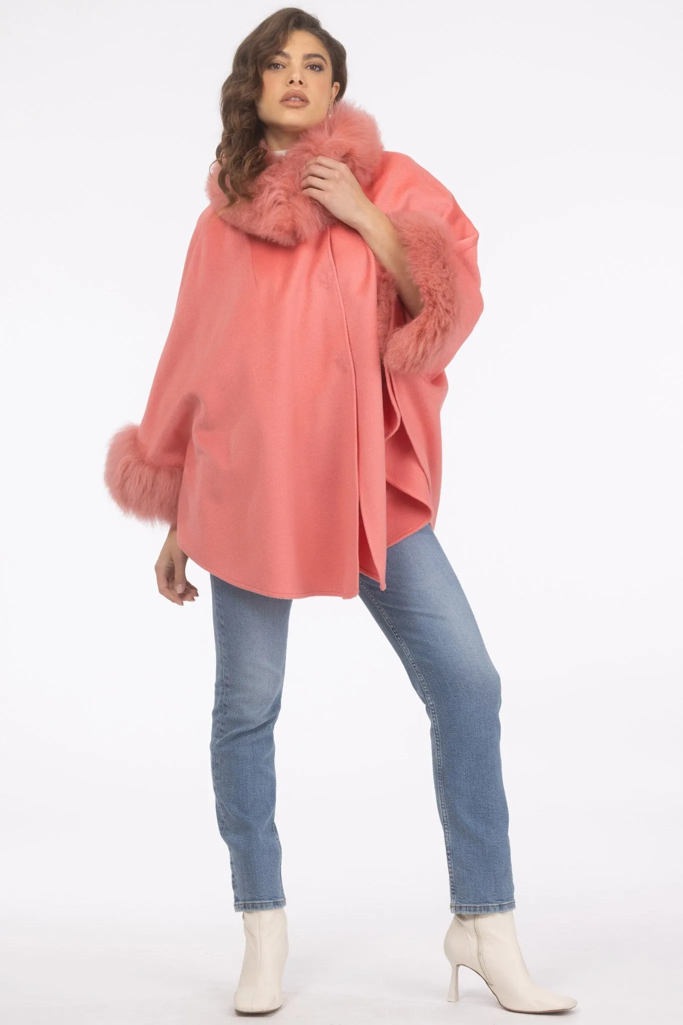 Cashmere & Wool Cape with Select Lamb Trim