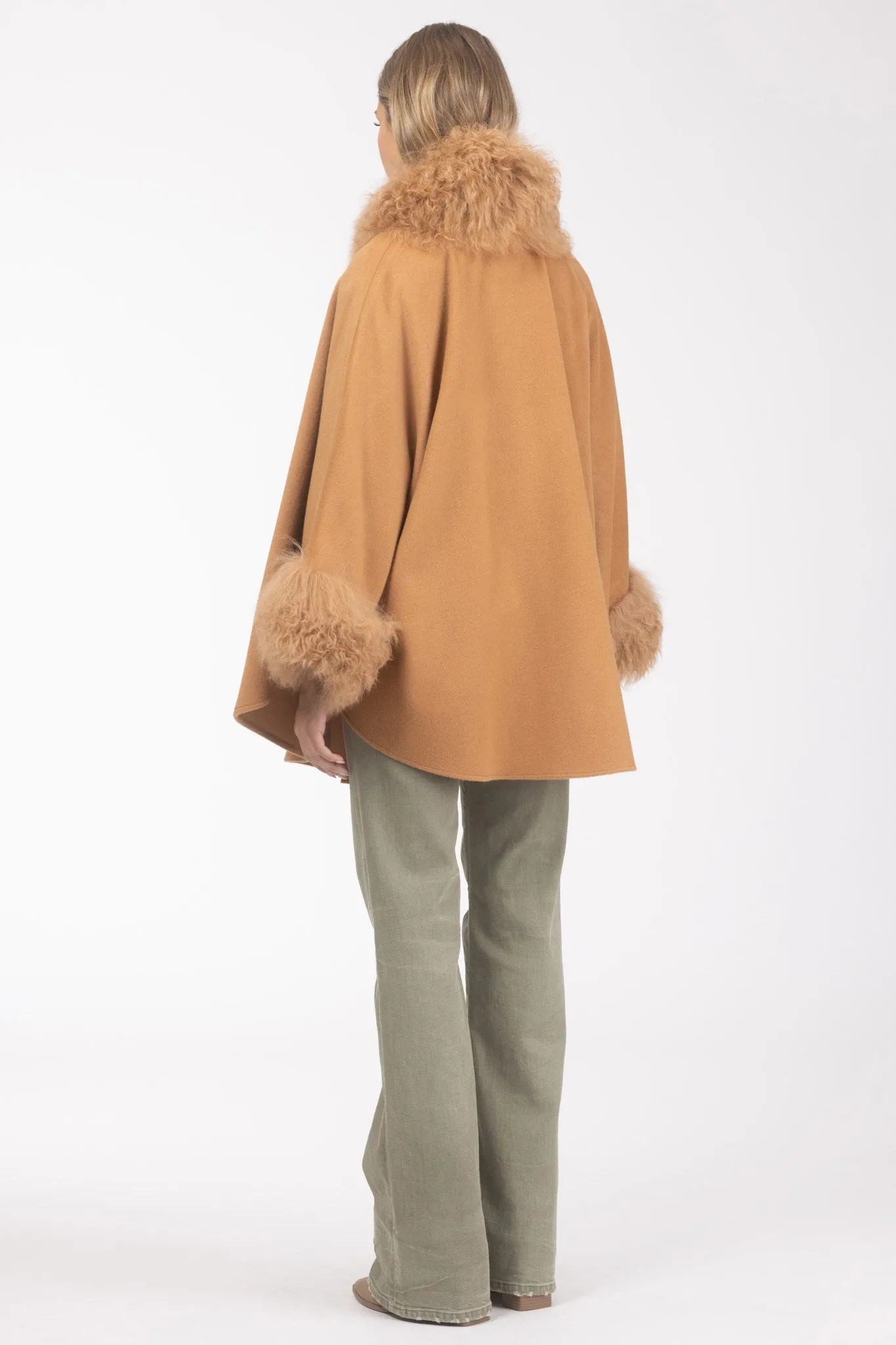 Cashmere & Wool Cape with Select Lamb Trim