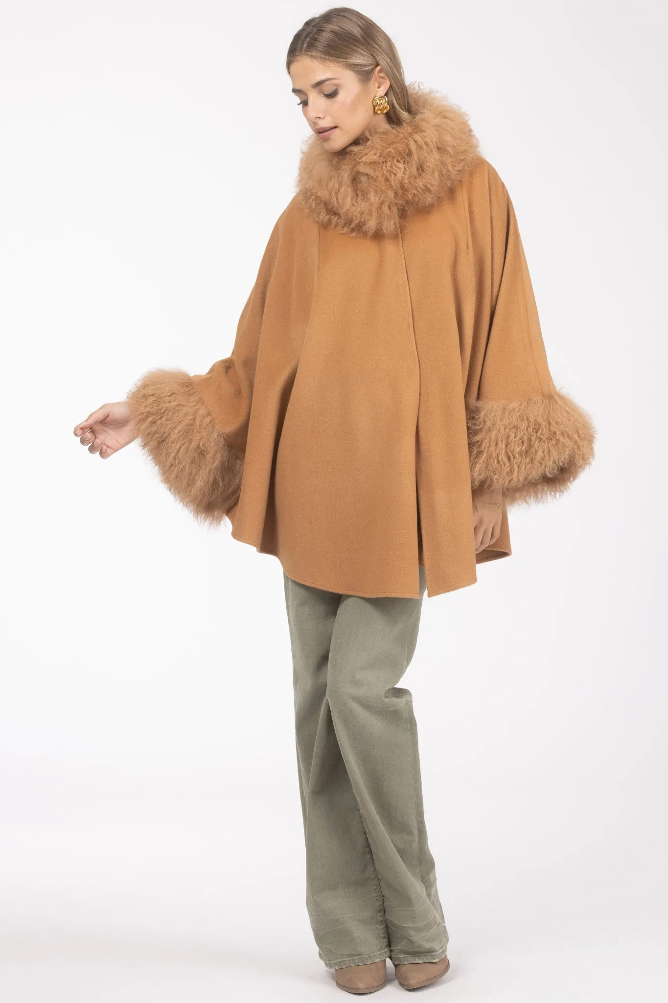 Cashmere & Wool Cape with Select Lamb Trim