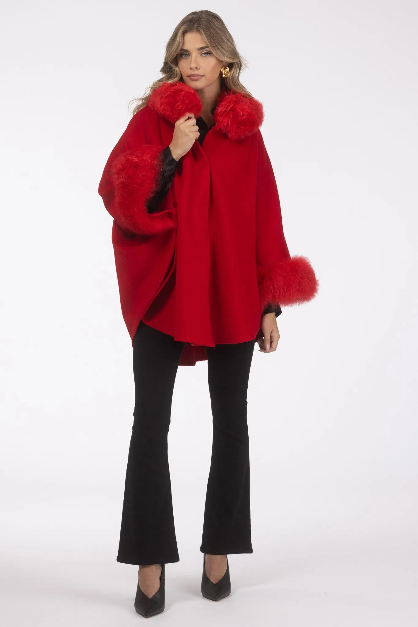 Cashmere & Wool Cape with Select Lamb Trim