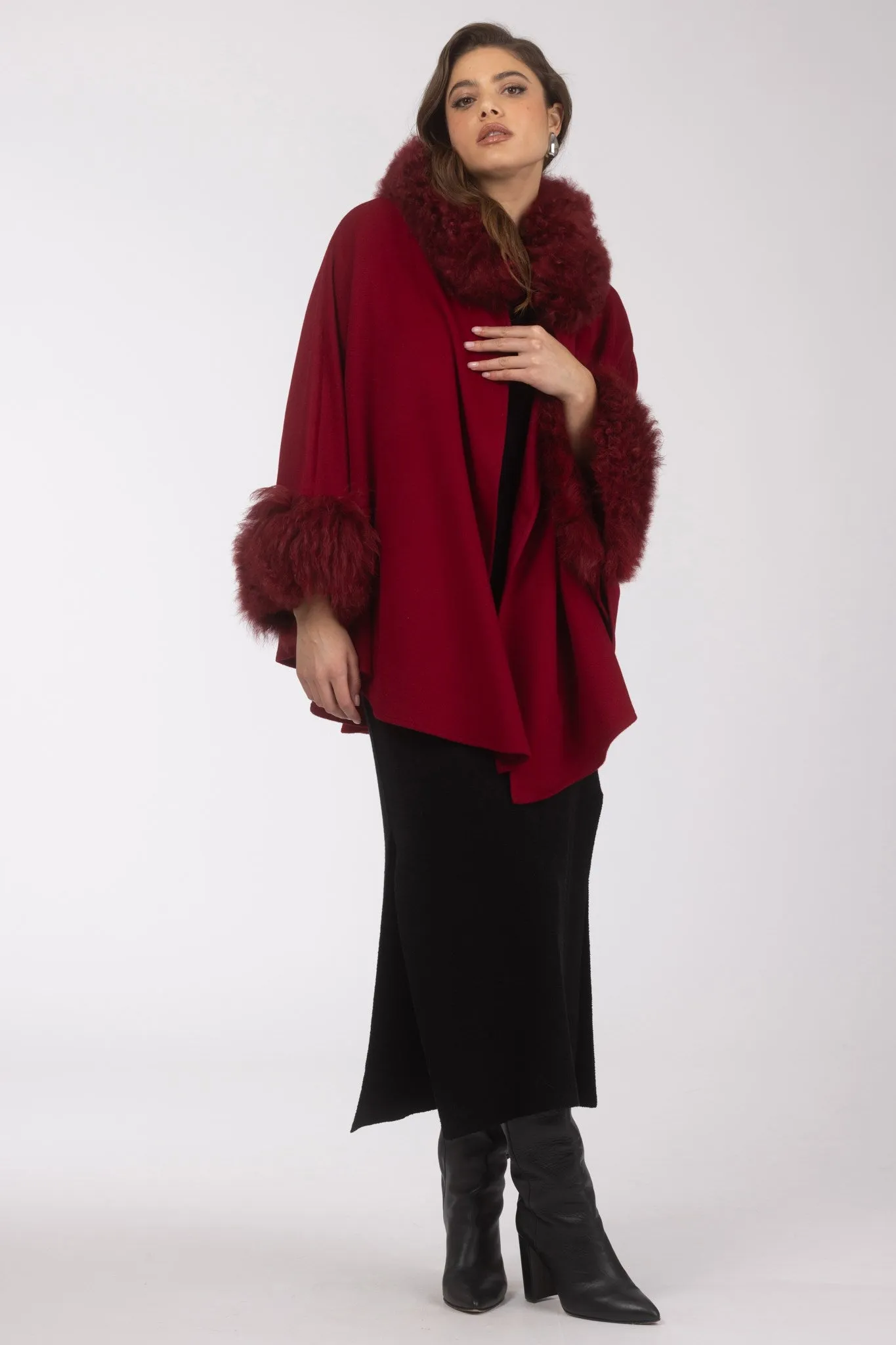 Cashmere & Wool Cape with Select Lamb Trim