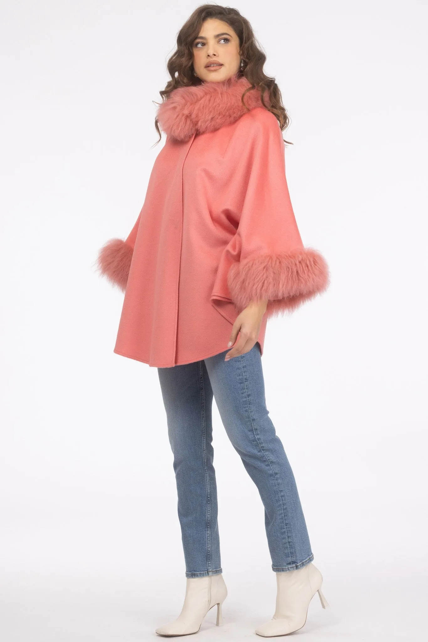 Cashmere & Wool Cape with Select Lamb Trim