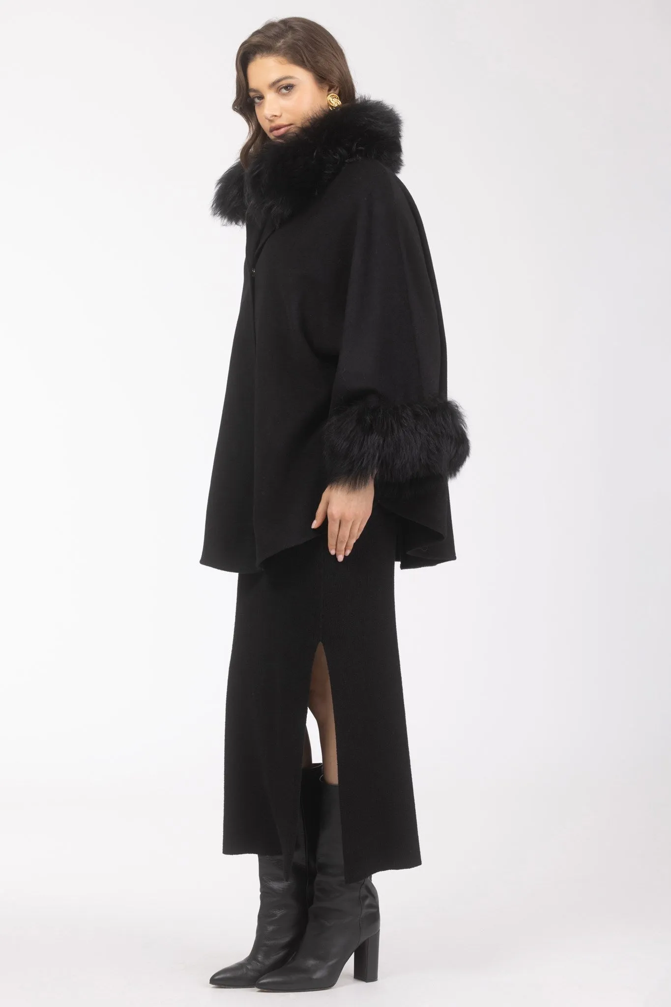 Cashmere & Wool Cape with Select Lamb Trim