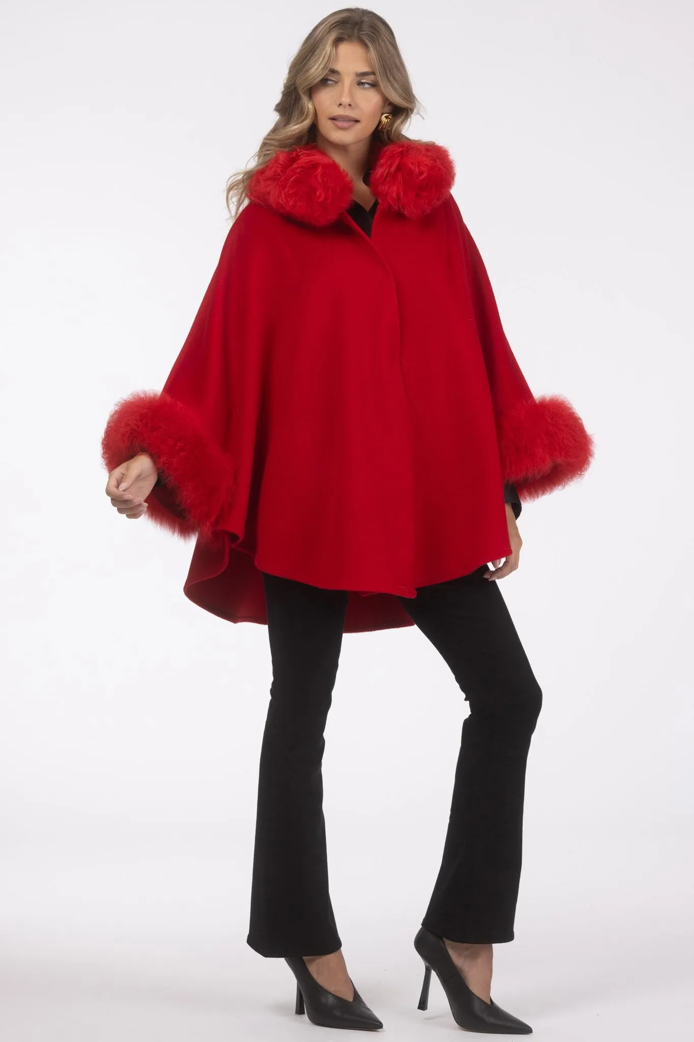 Cashmere & Wool Cape with Select Lamb Trim