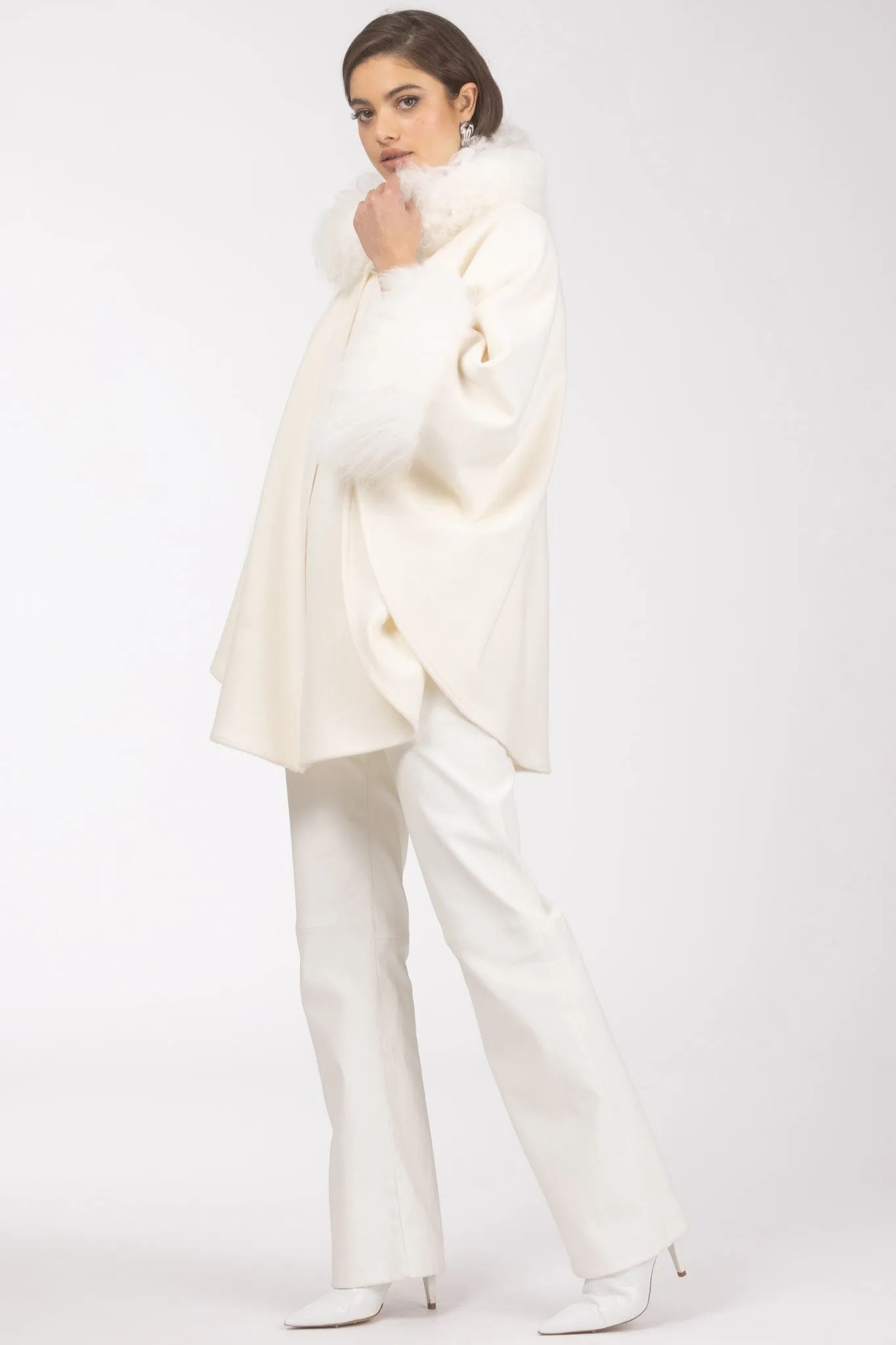 Cashmere & Wool Cape with Select Lamb Trim