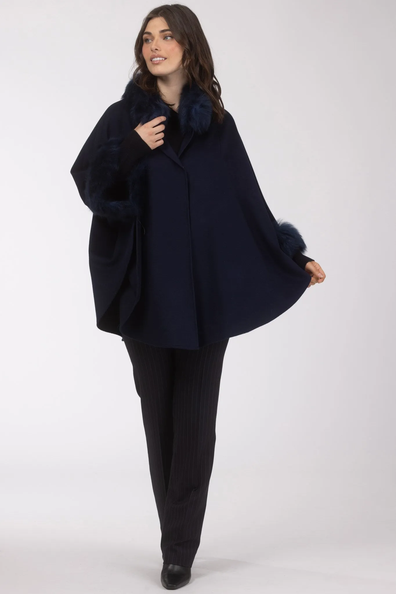 Cashmere & Wool Cape with Select Lamb Trim