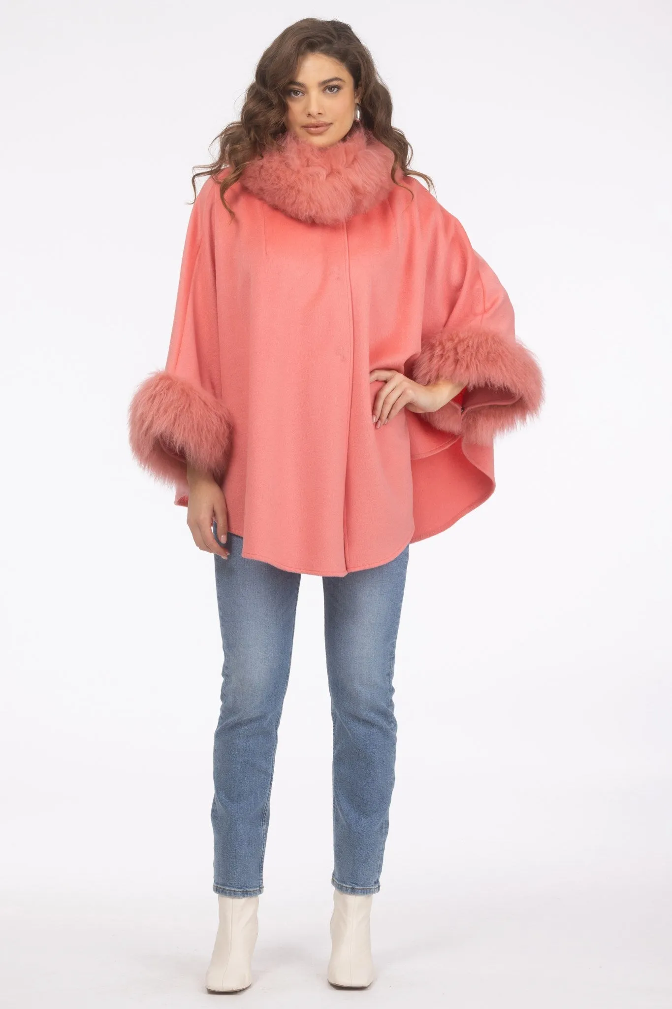 Cashmere & Wool Cape with Select Lamb Trim