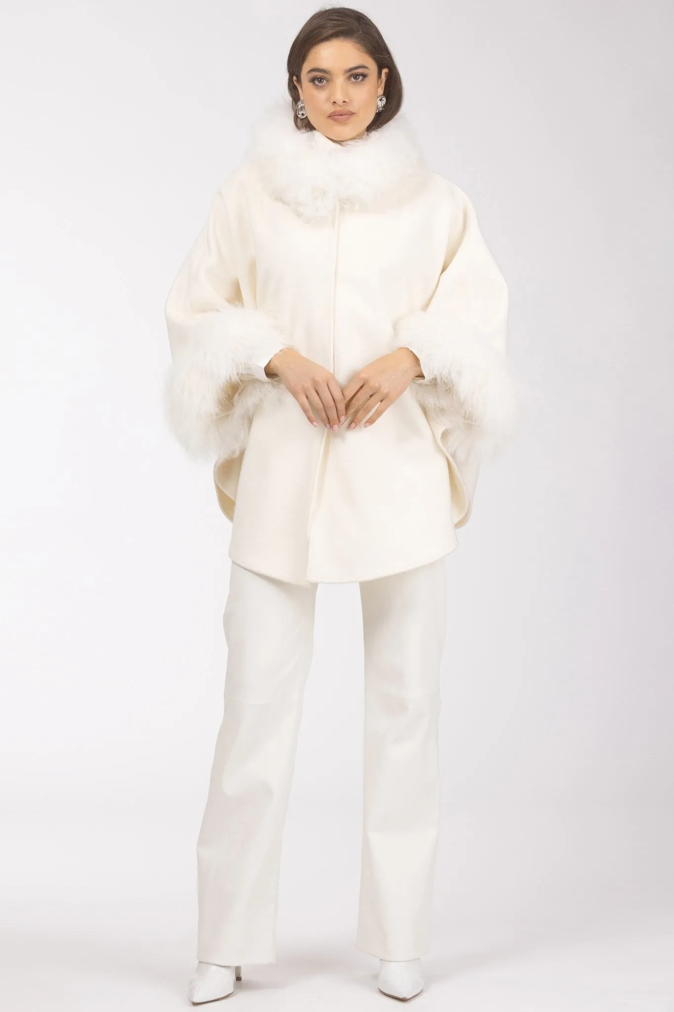 Cashmere & Wool Cape with Select Lamb Trim