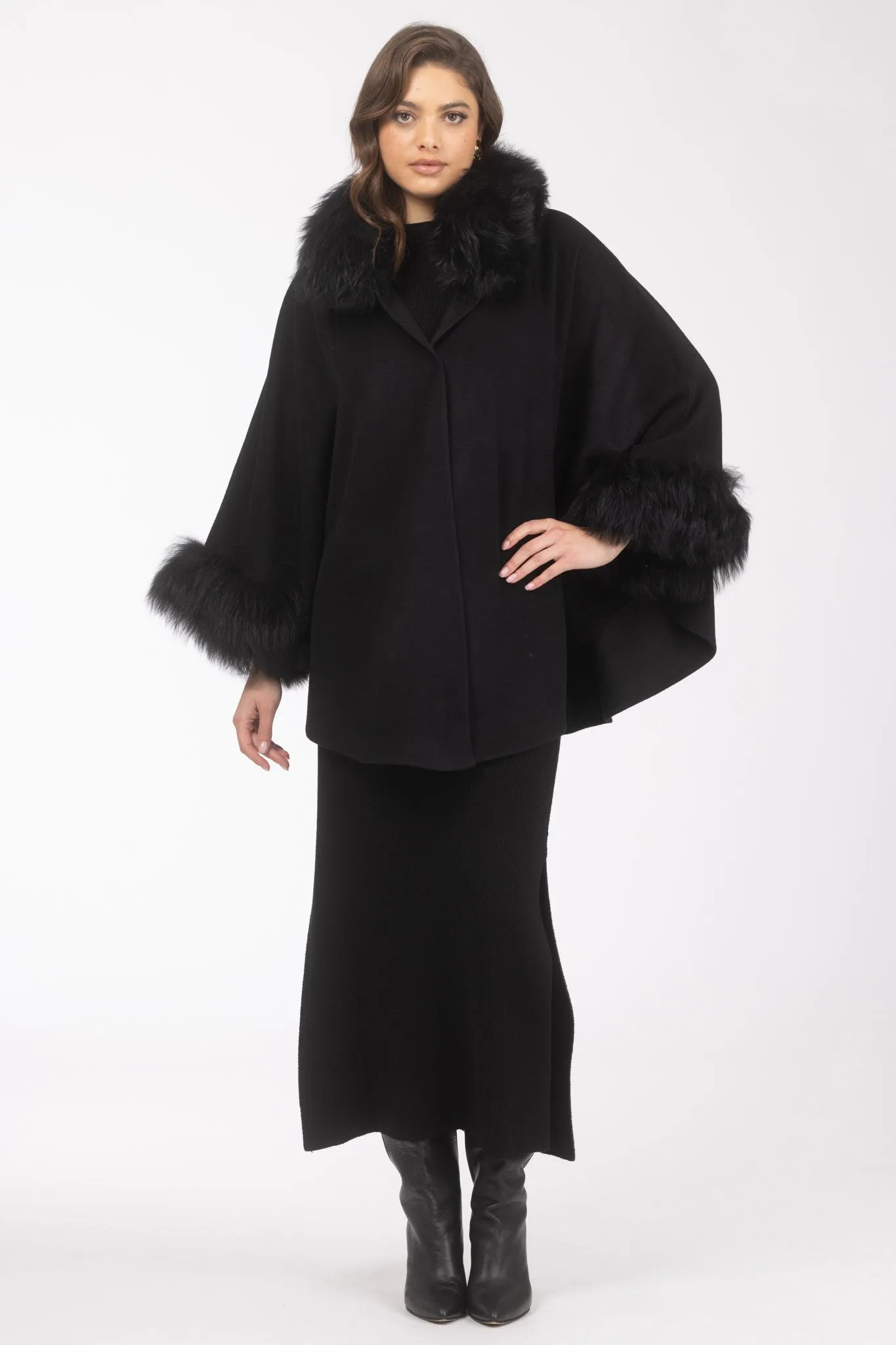 Cashmere & Wool Cape with Select Lamb Trim