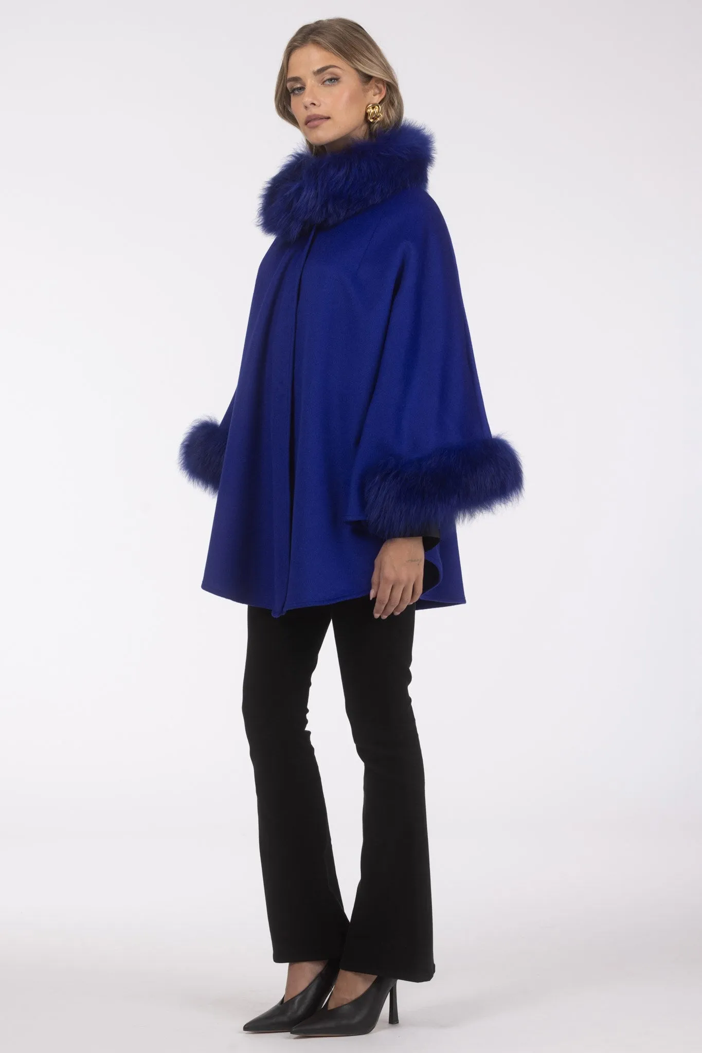 Cashmere & Wool Cape with Select Lamb Trim