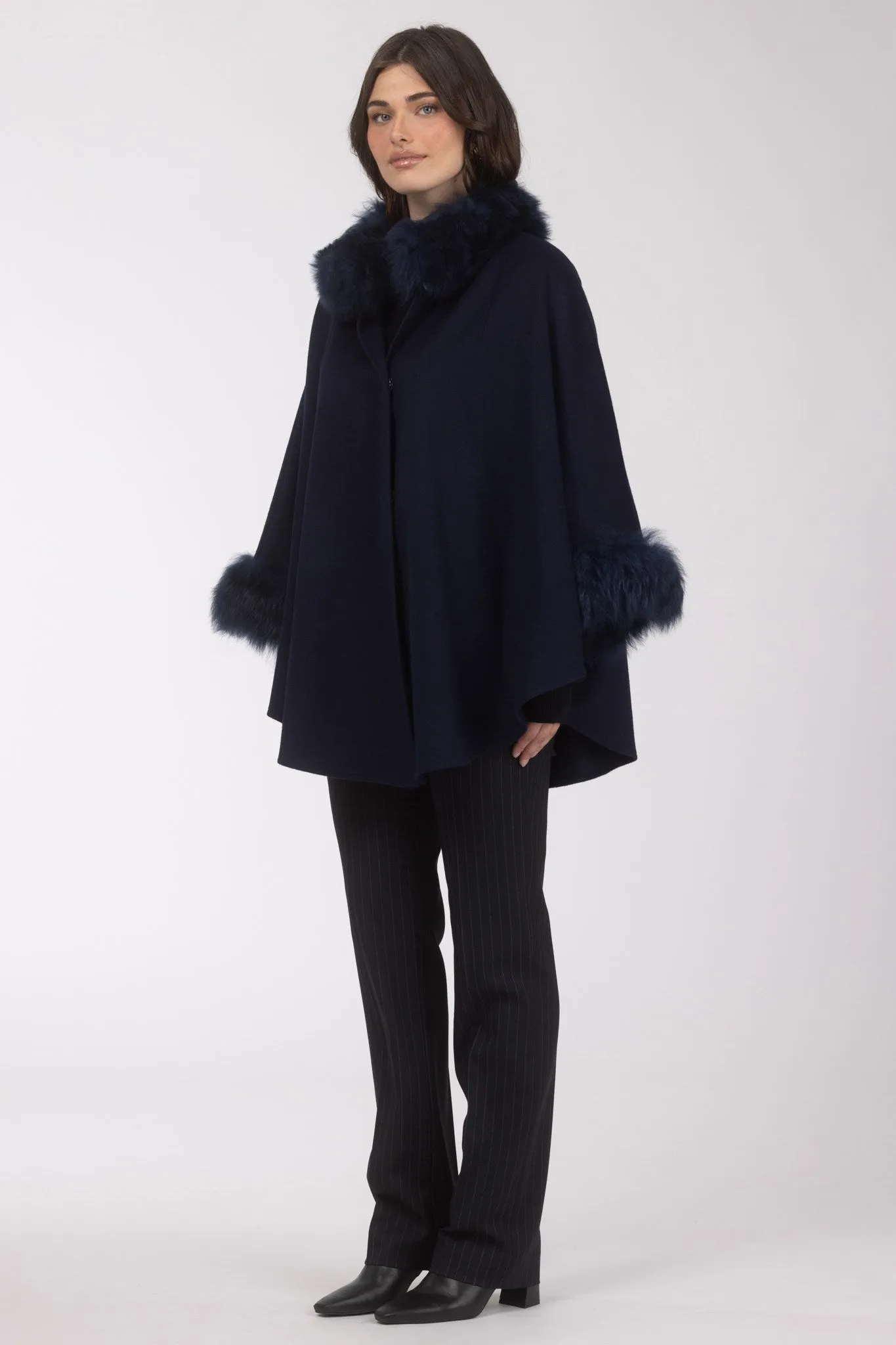 Cashmere & Wool Cape with Select Lamb Trim