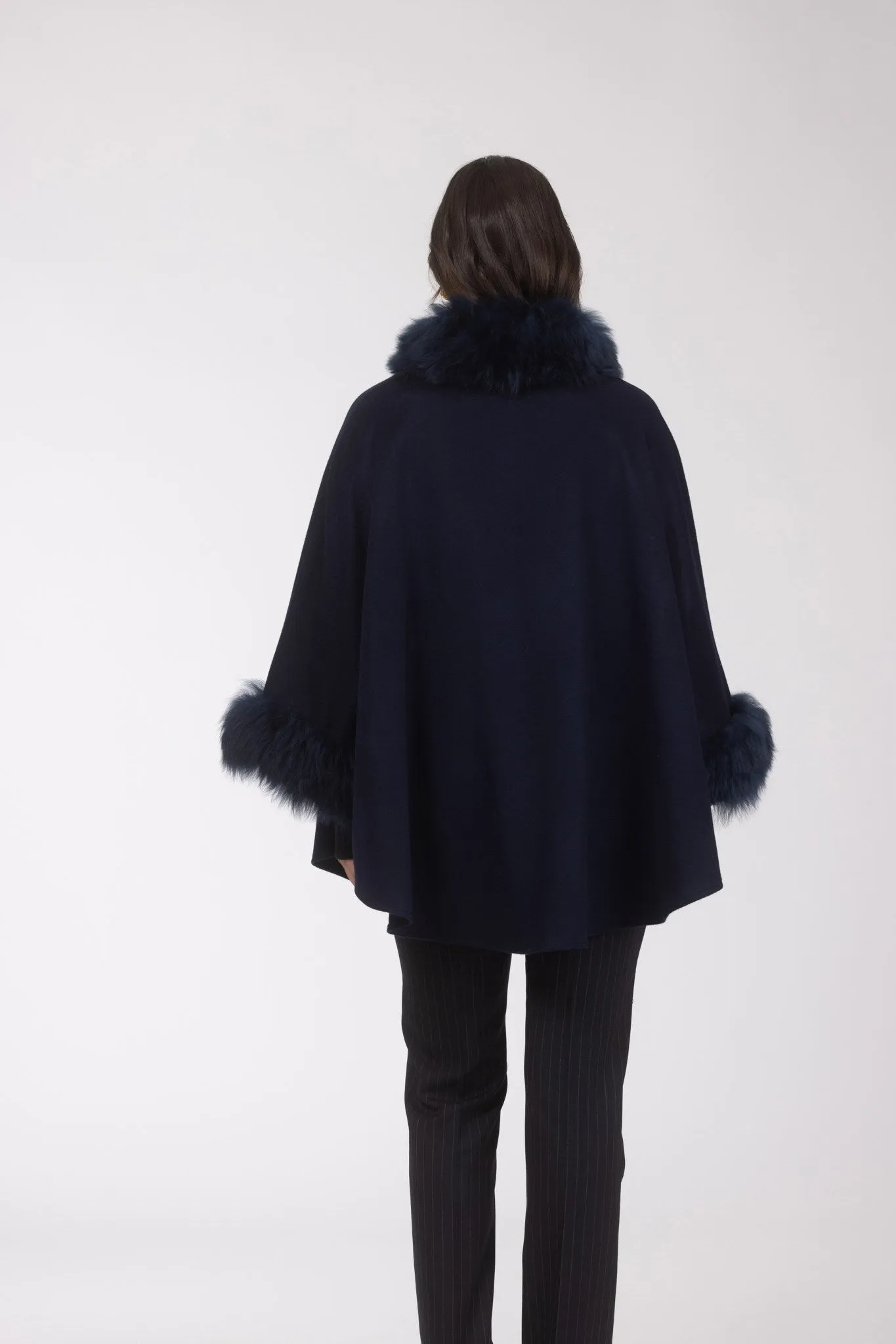 Cashmere & Wool Cape with Select Lamb Trim