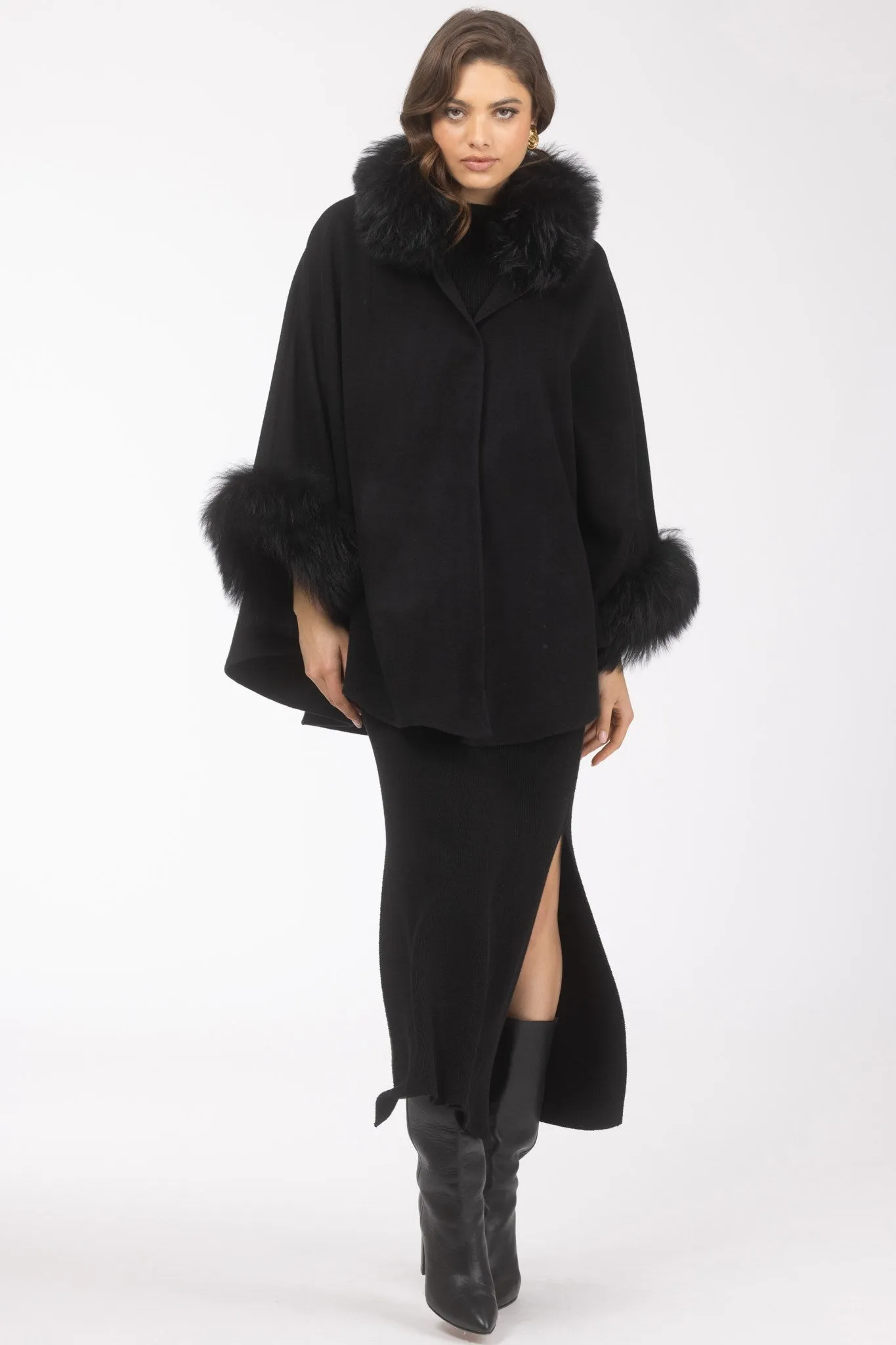 Cashmere & Wool Cape with Select Lamb Trim