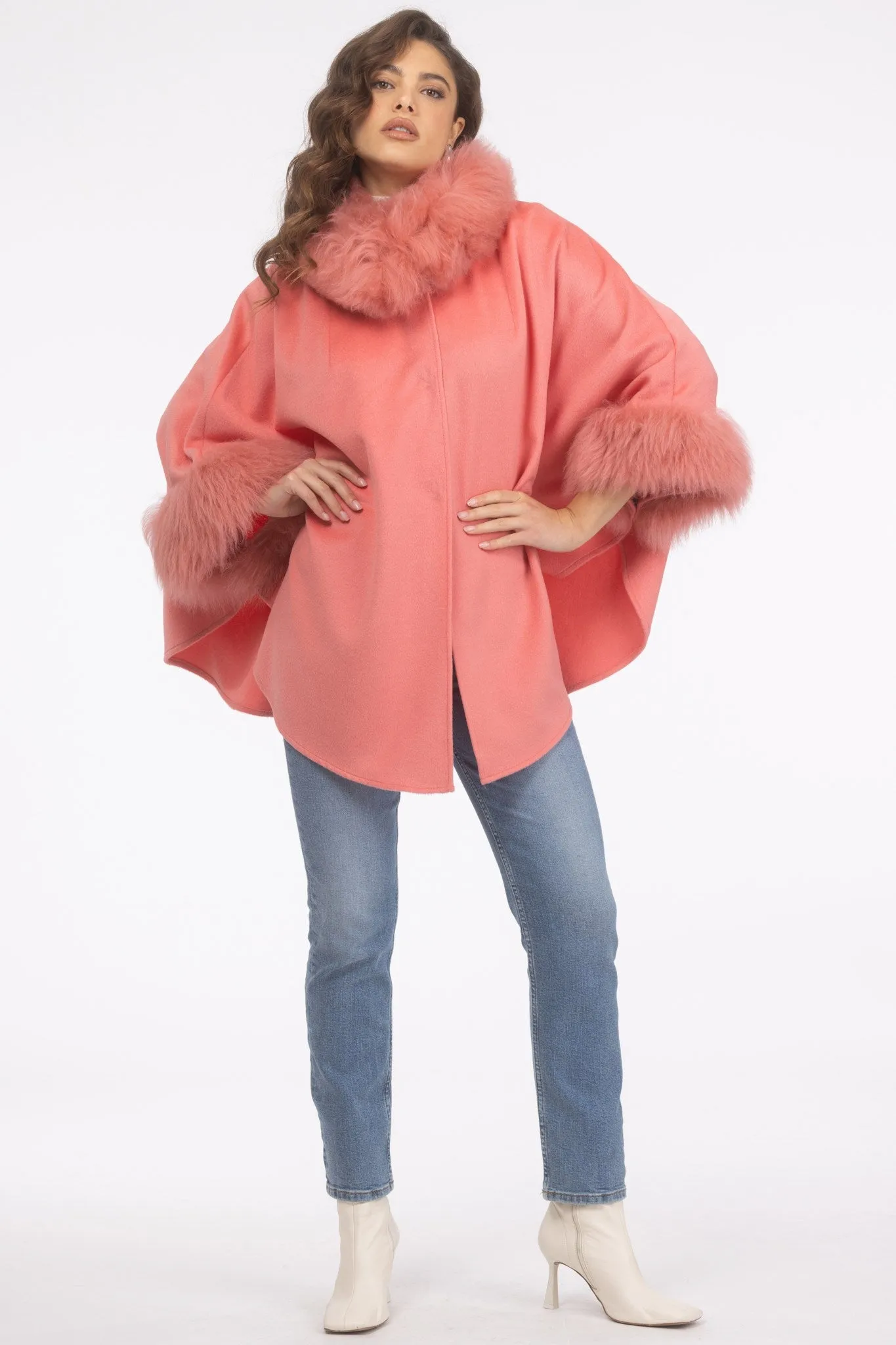 Cashmere & Wool Cape with Select Lamb Trim