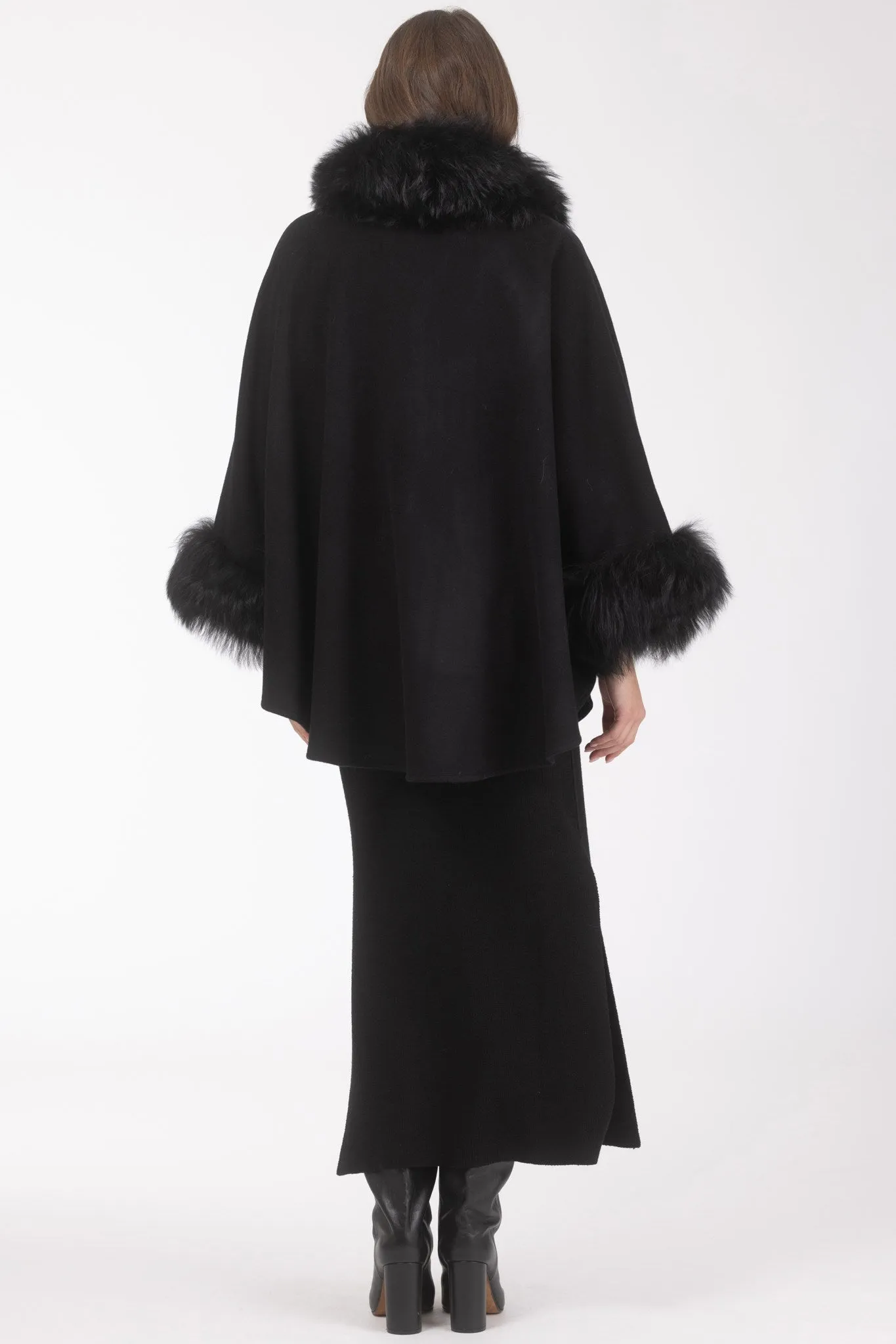 Cashmere & Wool Cape with Select Lamb Trim