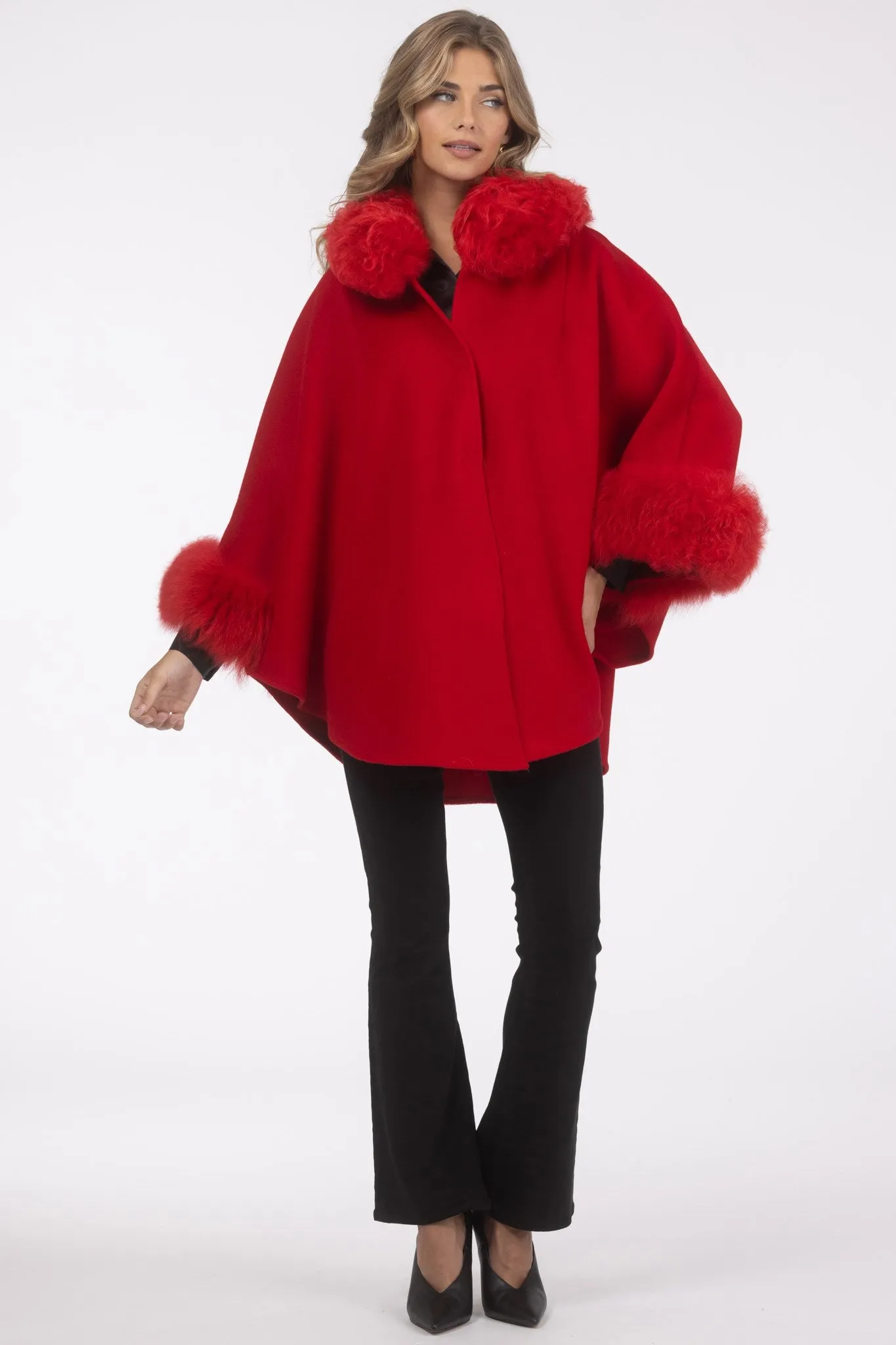 Cashmere & Wool Cape with Select Lamb Trim
