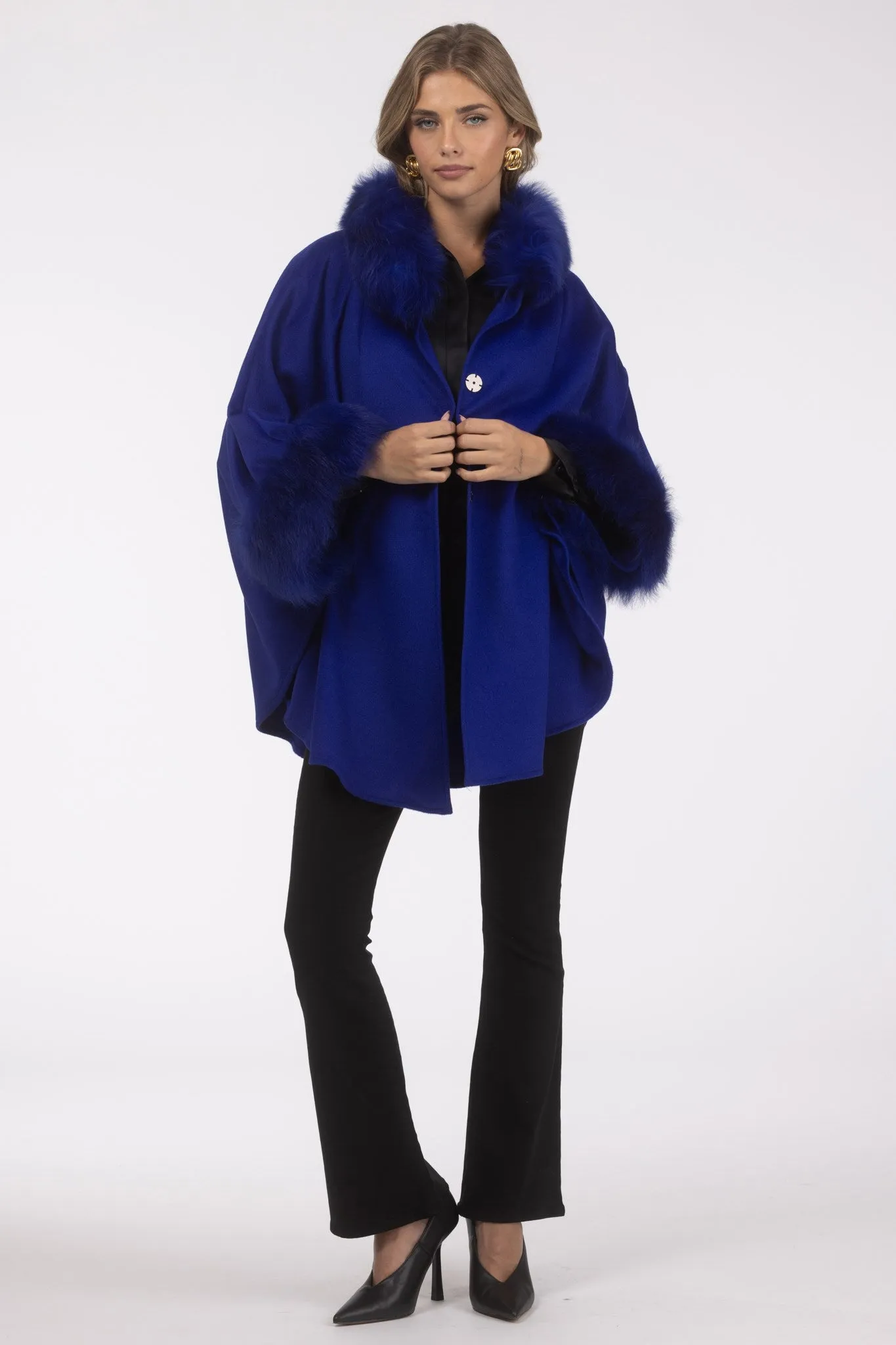 Cashmere & Wool Cape with Select Lamb Trim