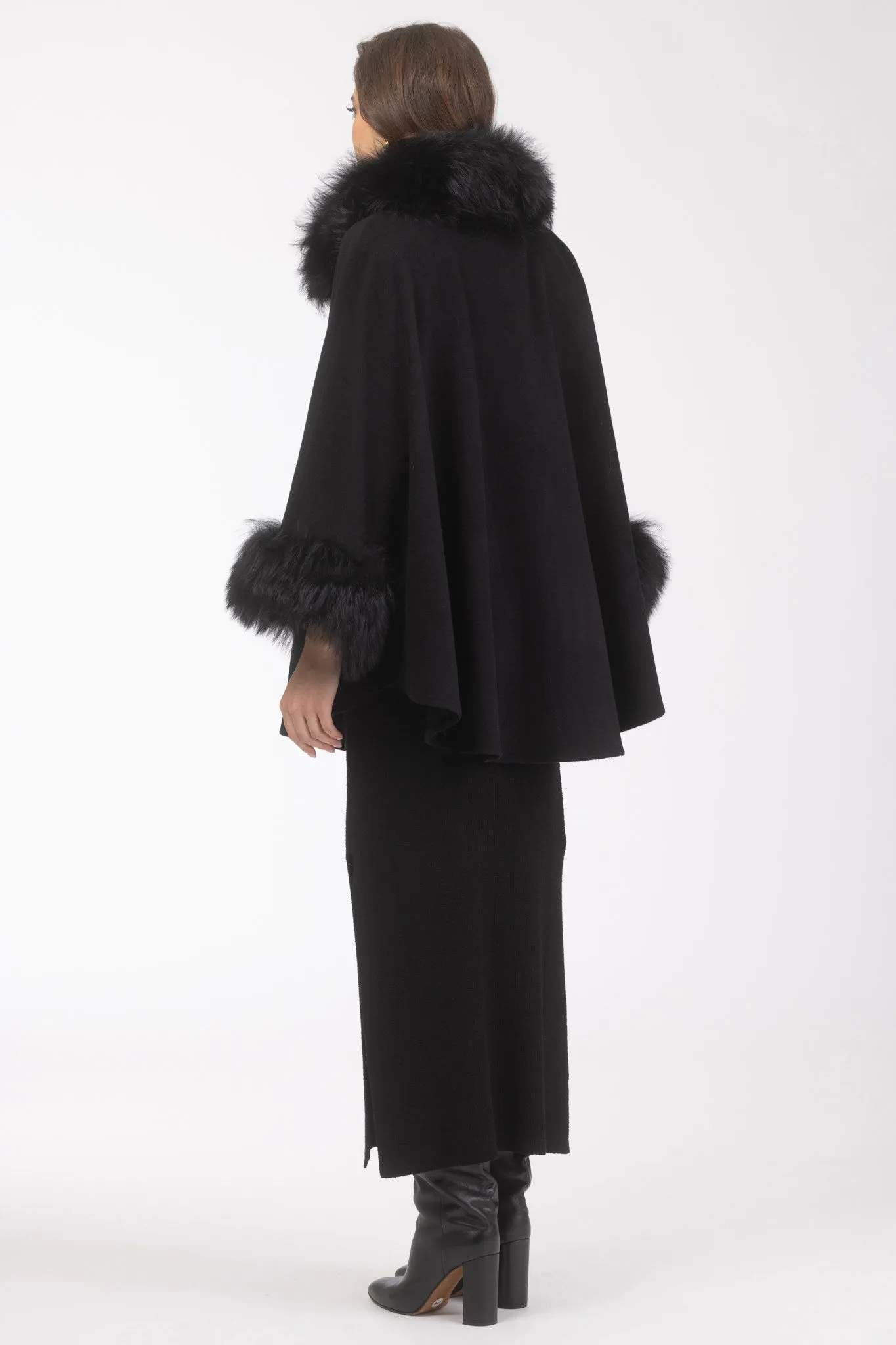 Cashmere & Wool Cape with Select Lamb Trim