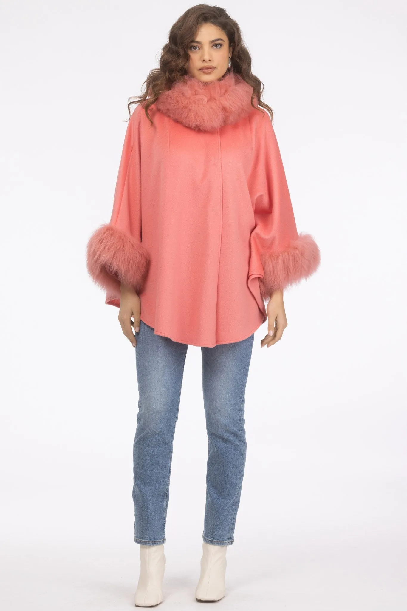 Cashmere & Wool Cape with Select Lamb Trim
