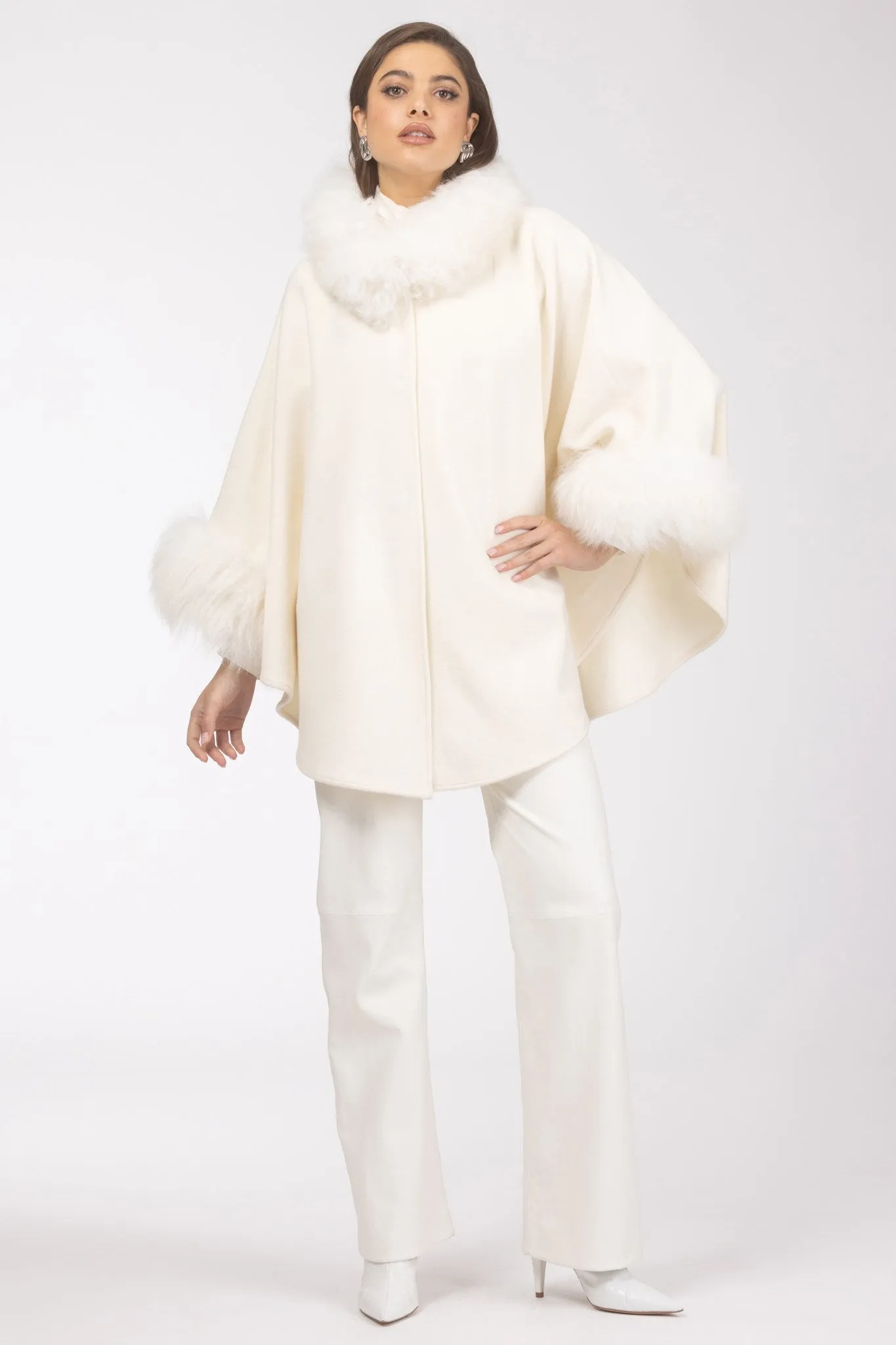 Cashmere & Wool Cape with Select Lamb Trim