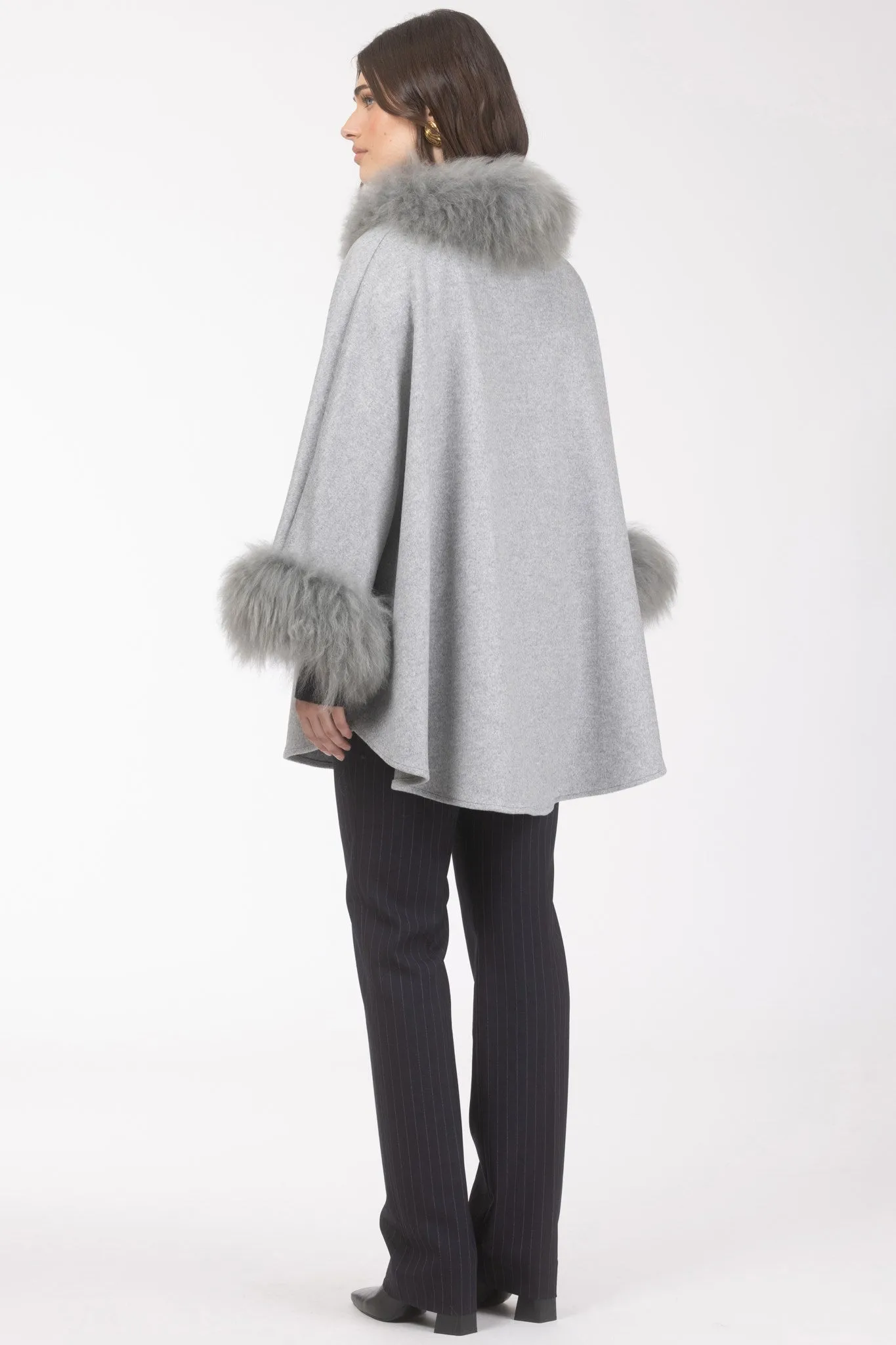 Cashmere & Wool Cape with Select Lamb Trim