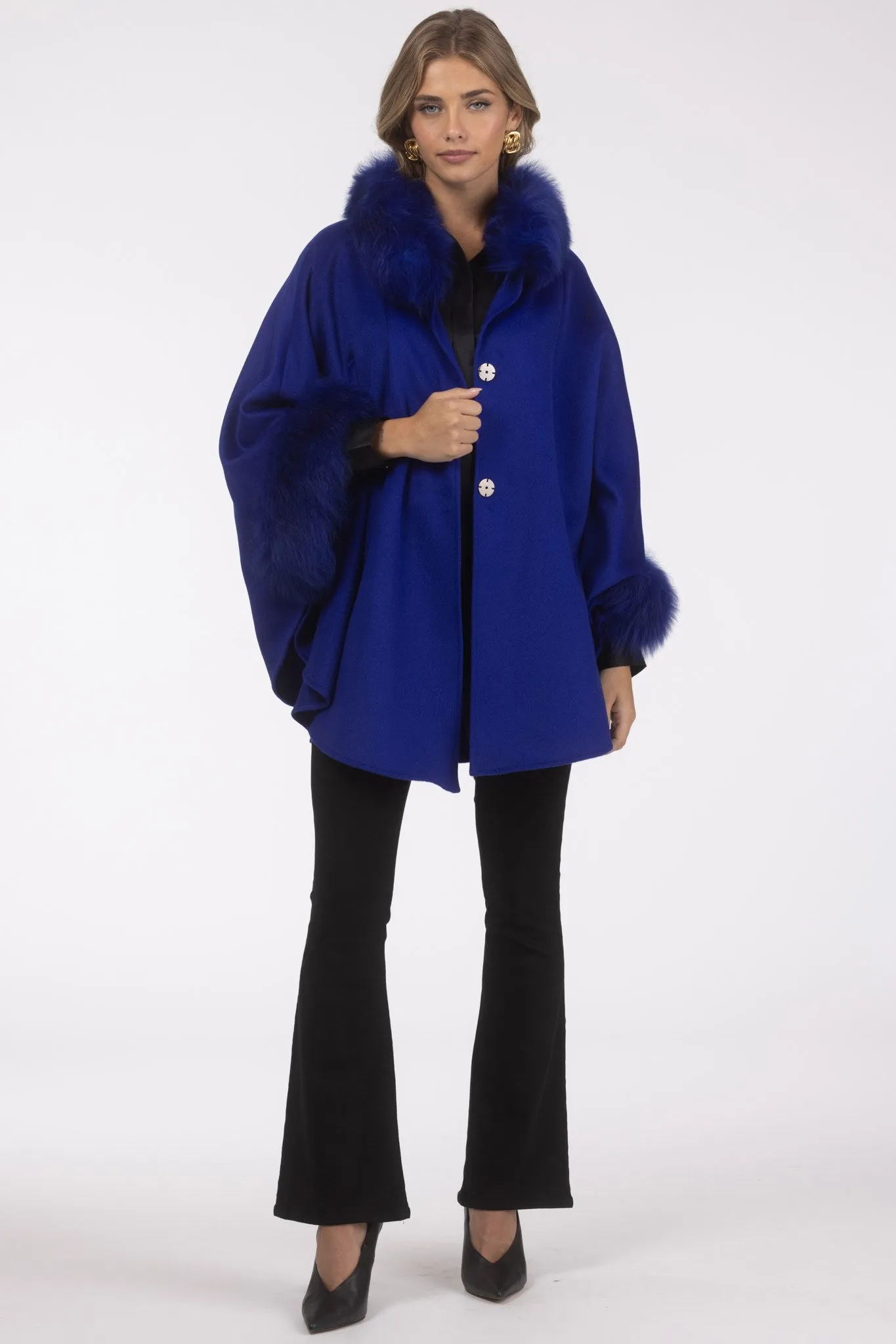 Cashmere & Wool Cape with Select Lamb Trim