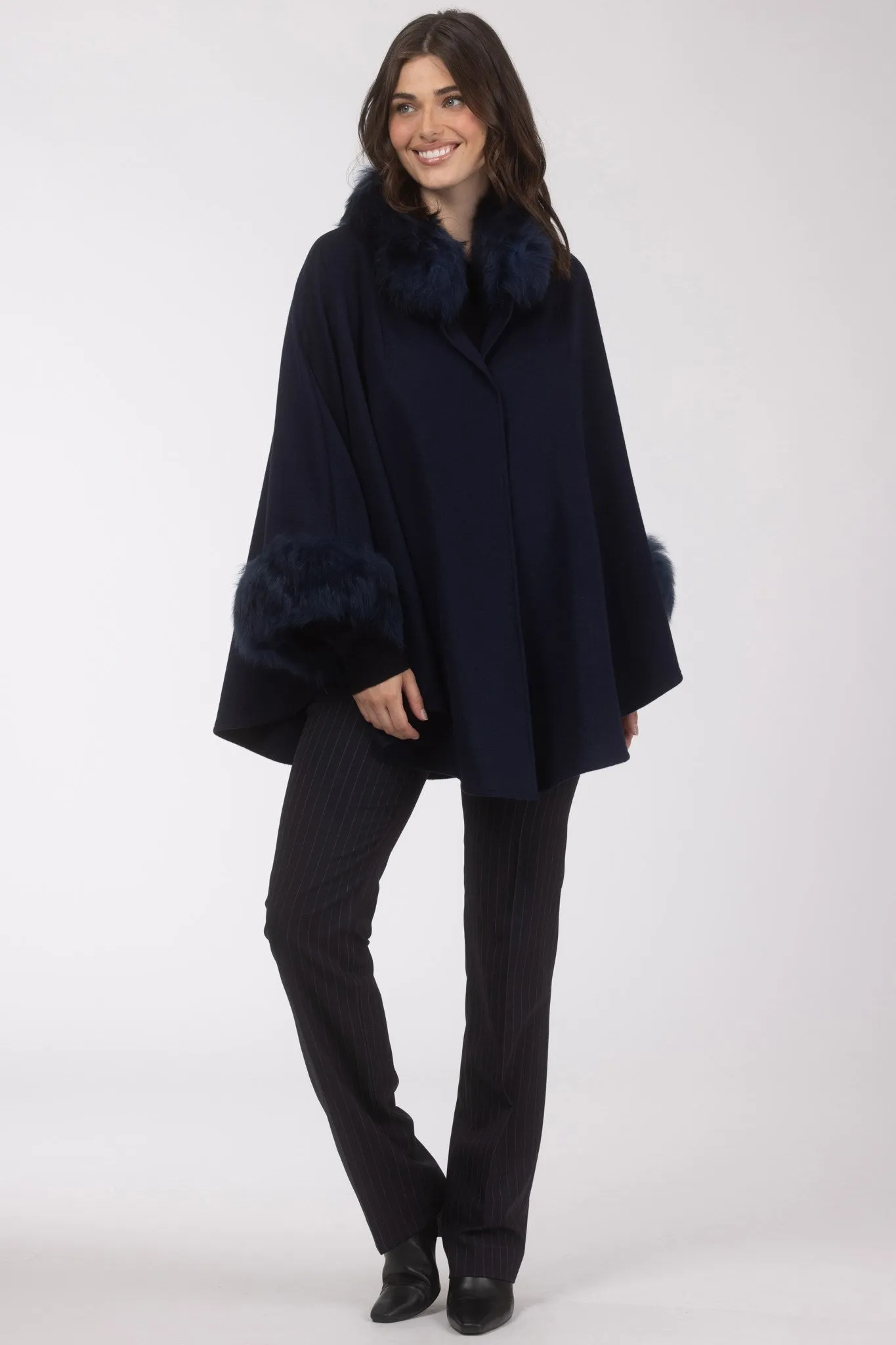 Cashmere & Wool Cape with Select Lamb Trim