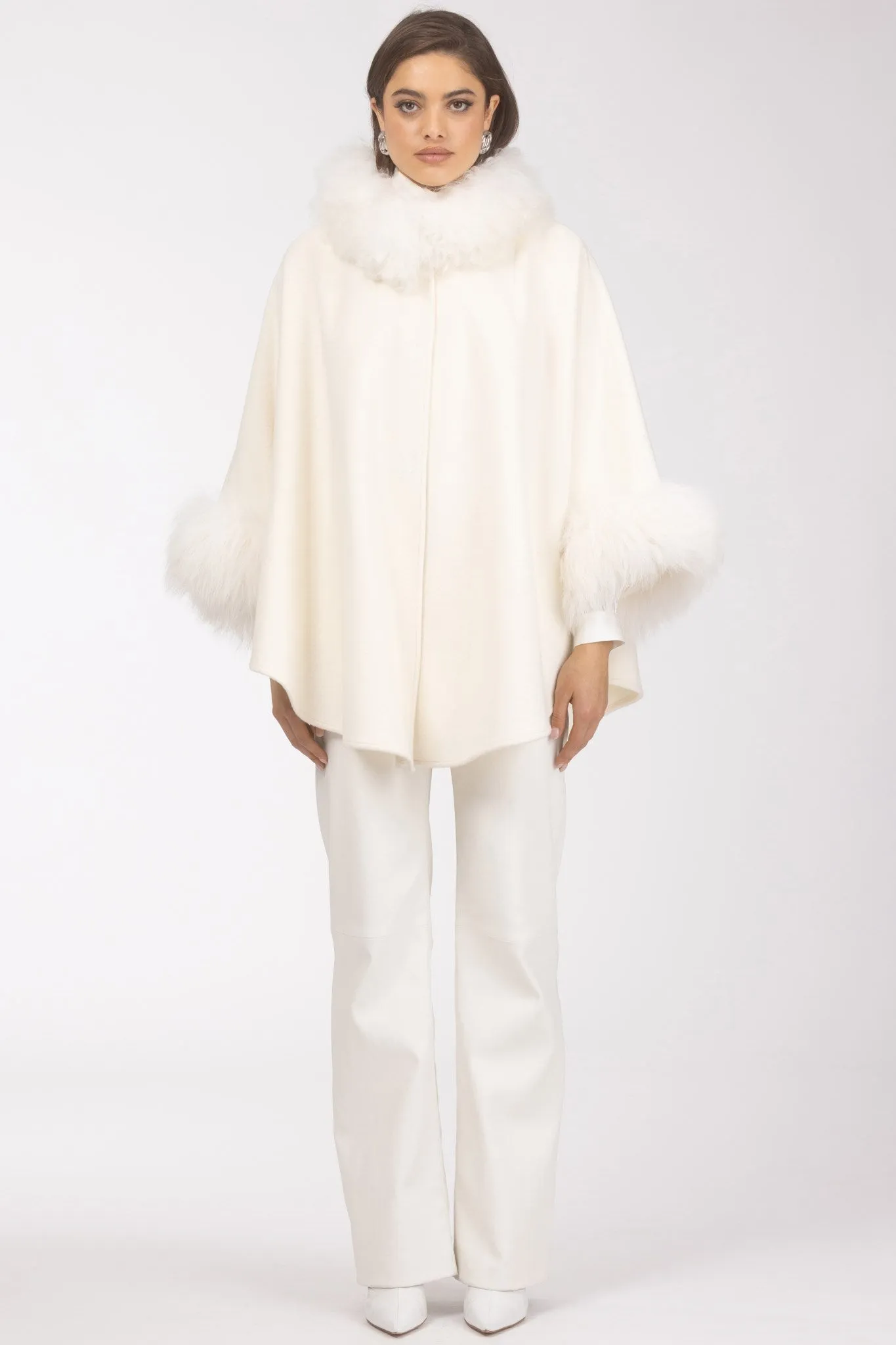 Cashmere & Wool Cape with Select Lamb Trim