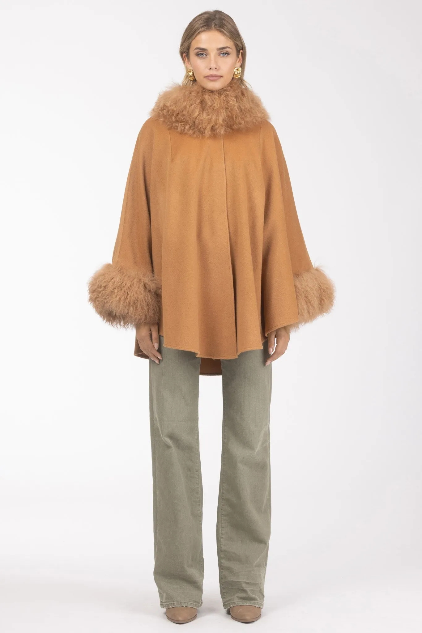 Cashmere & Wool Cape with Select Lamb Trim