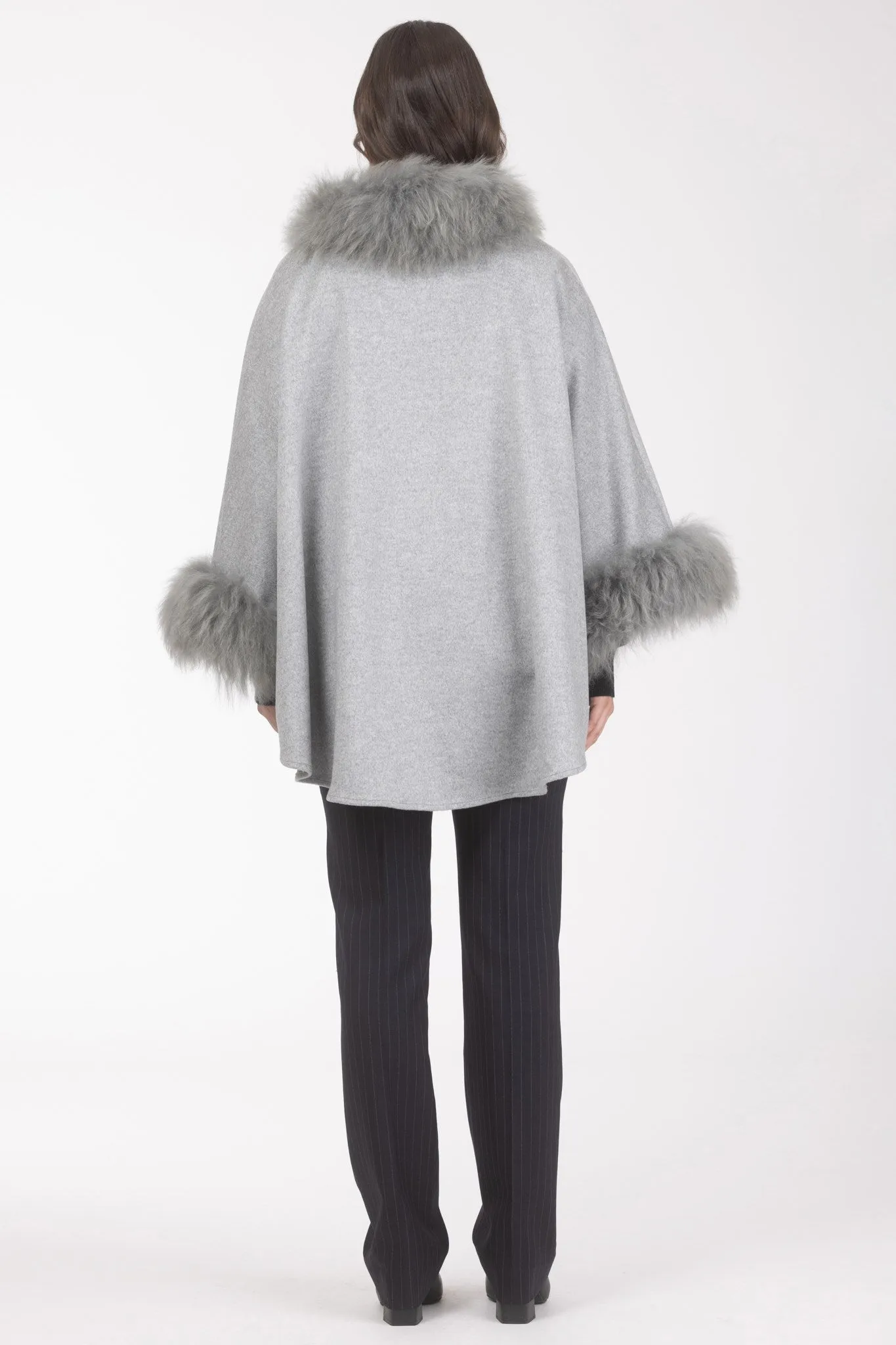 Cashmere & Wool Cape with Select Lamb Trim