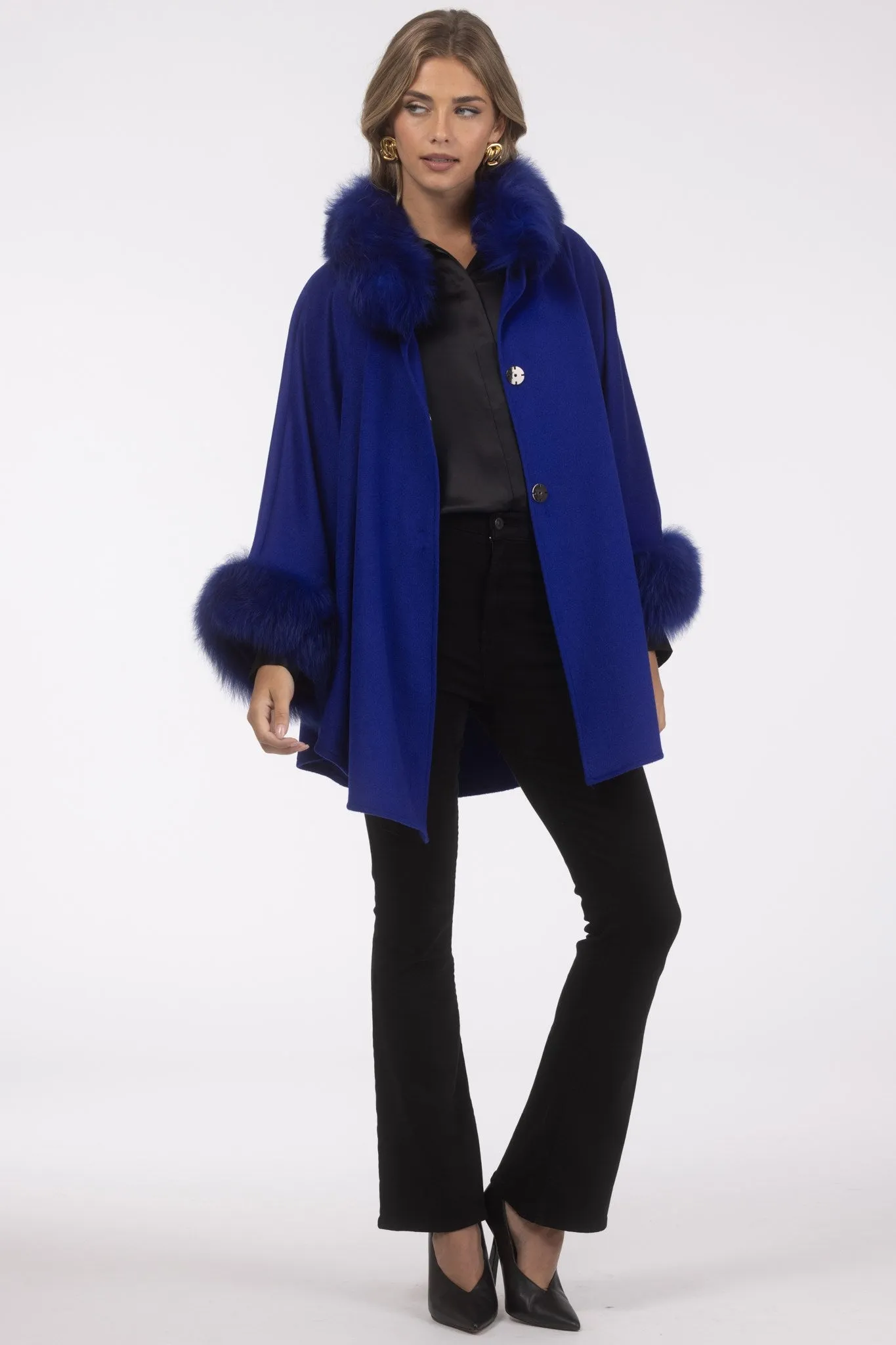 Cashmere & Wool Cape with Select Lamb Trim
