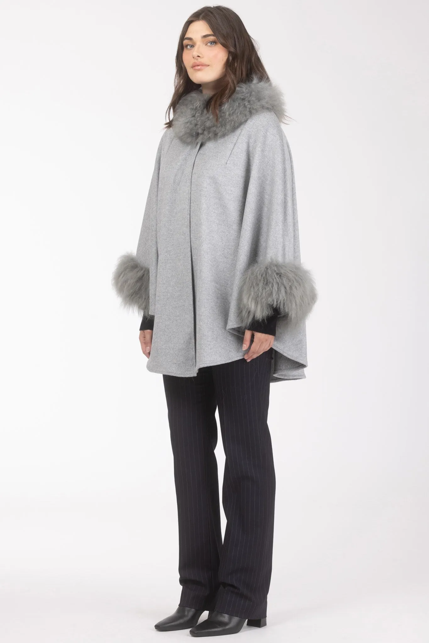 Cashmere & Wool Cape with Select Lamb Trim