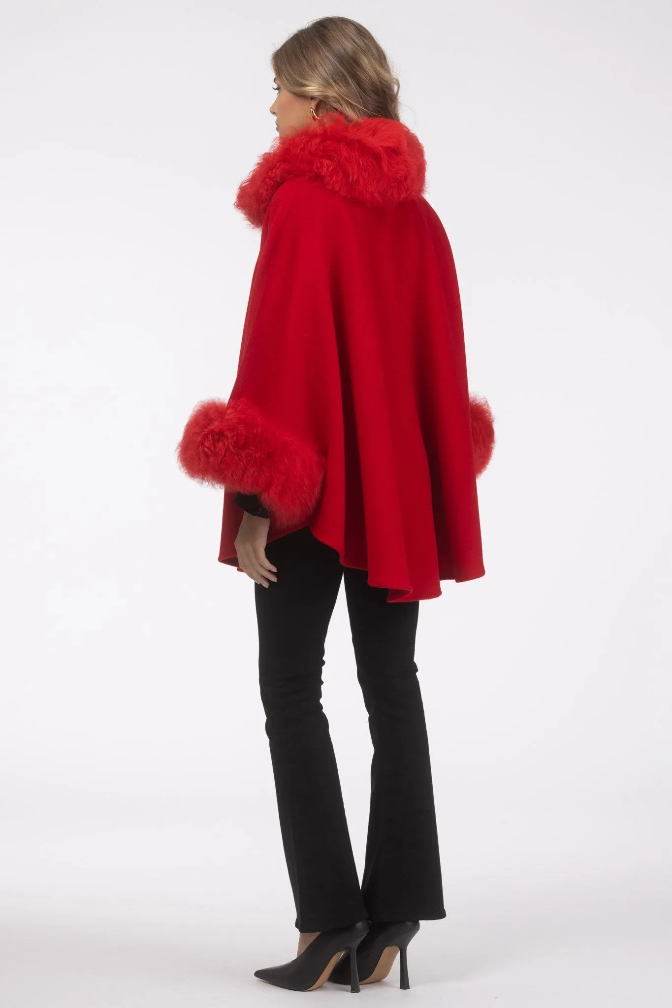 Cashmere & Wool Cape with Select Lamb Trim