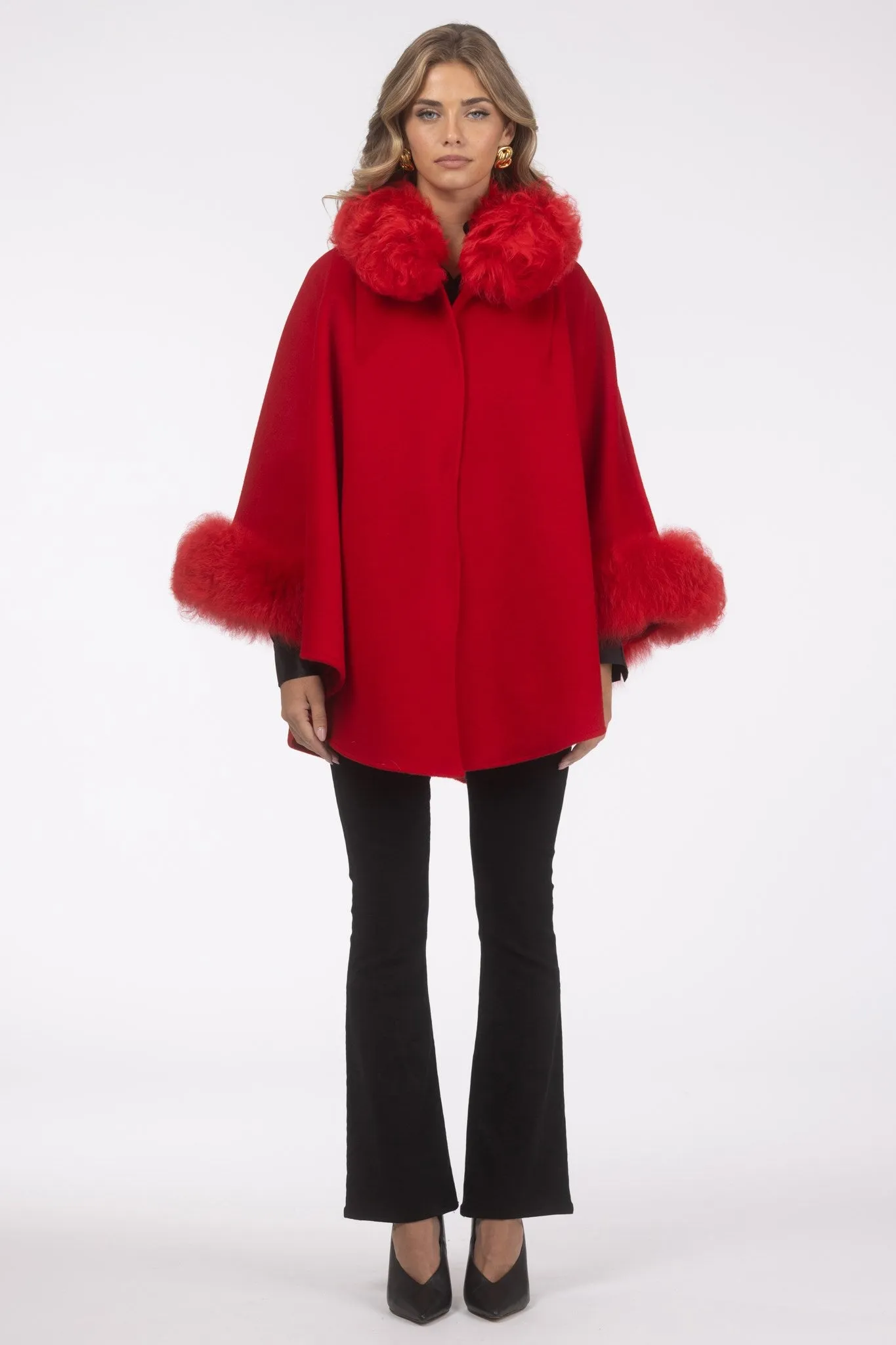 Cashmere & Wool Cape with Select Lamb Trim