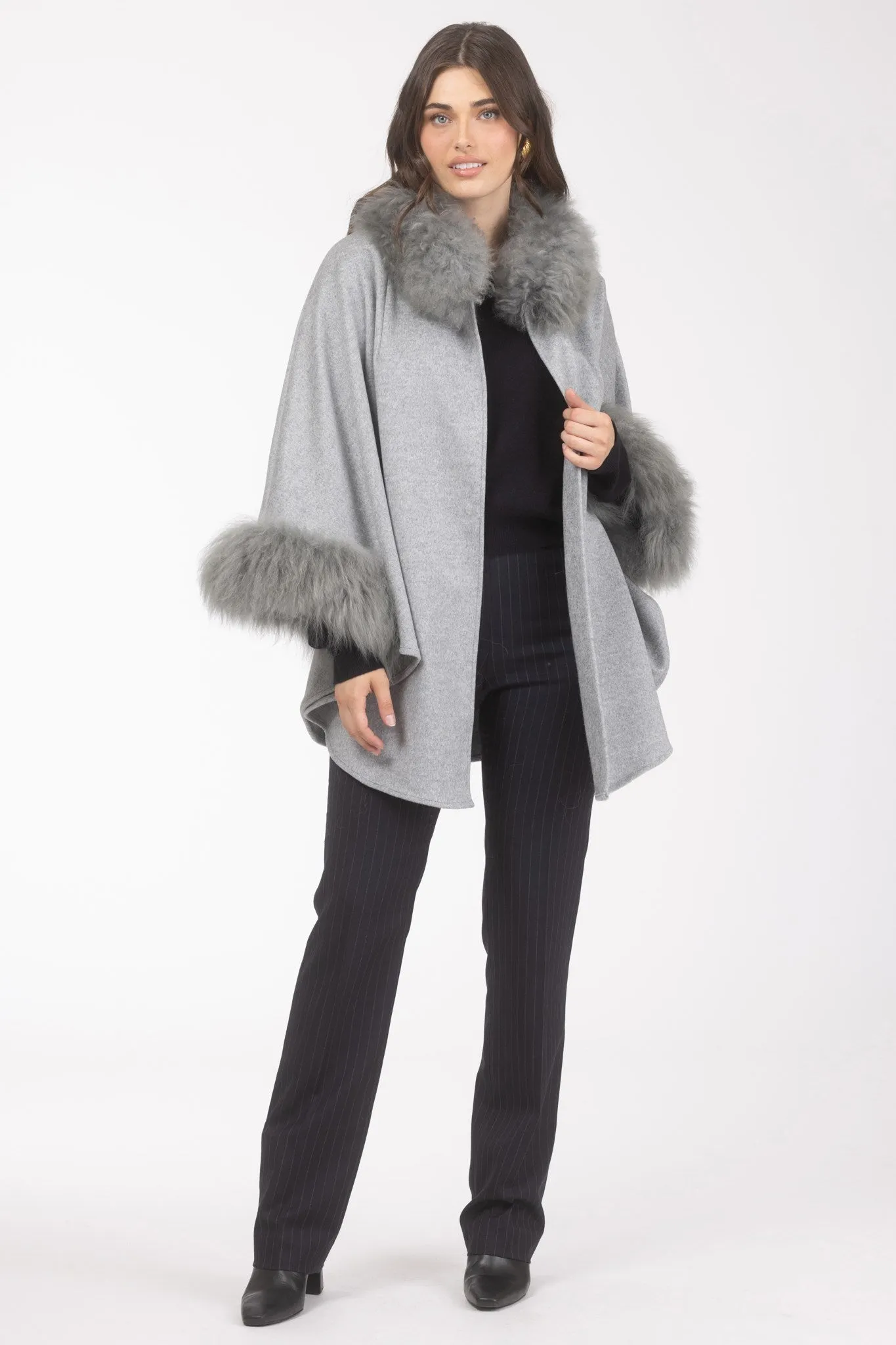 Cashmere & Wool Cape with Select Lamb Trim